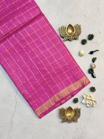 Achala | Pink Zari Checks Tussar Silk Saree