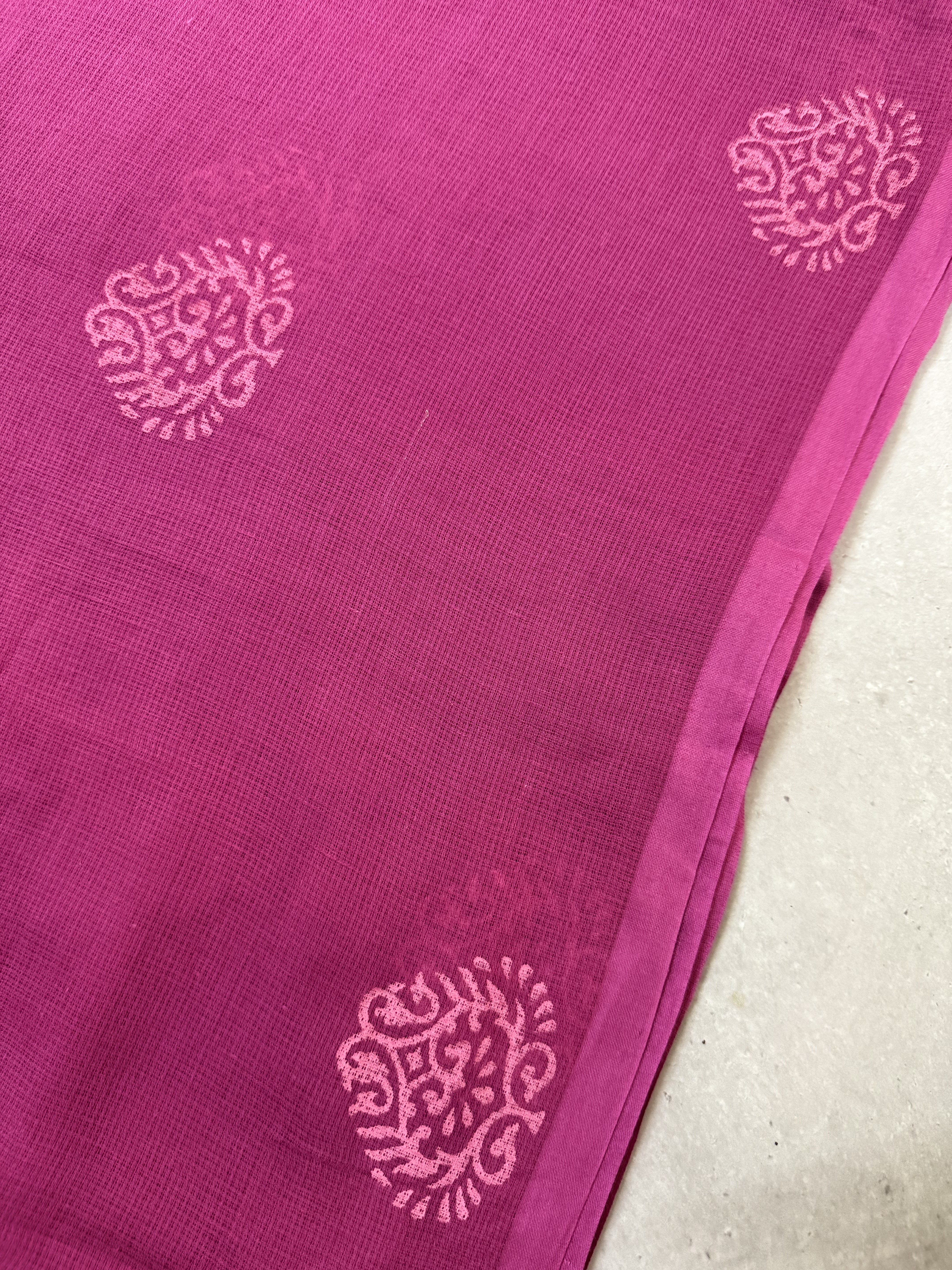Kanaka | Pink Block Printed Mul Cotton Saree
