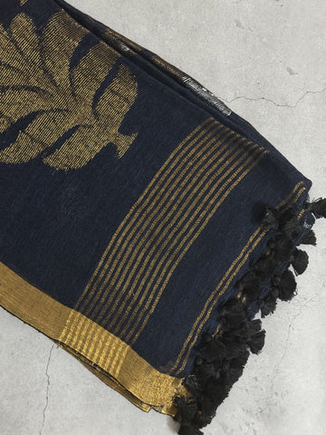 Manohari | Black and Gold Jamdani Pure Linen Saree