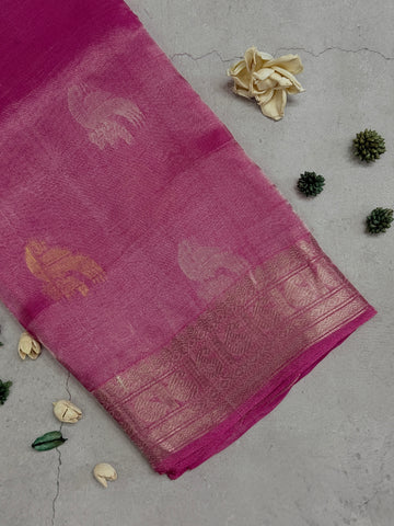Meganya | Pink and Silver Tissue Silk Saree