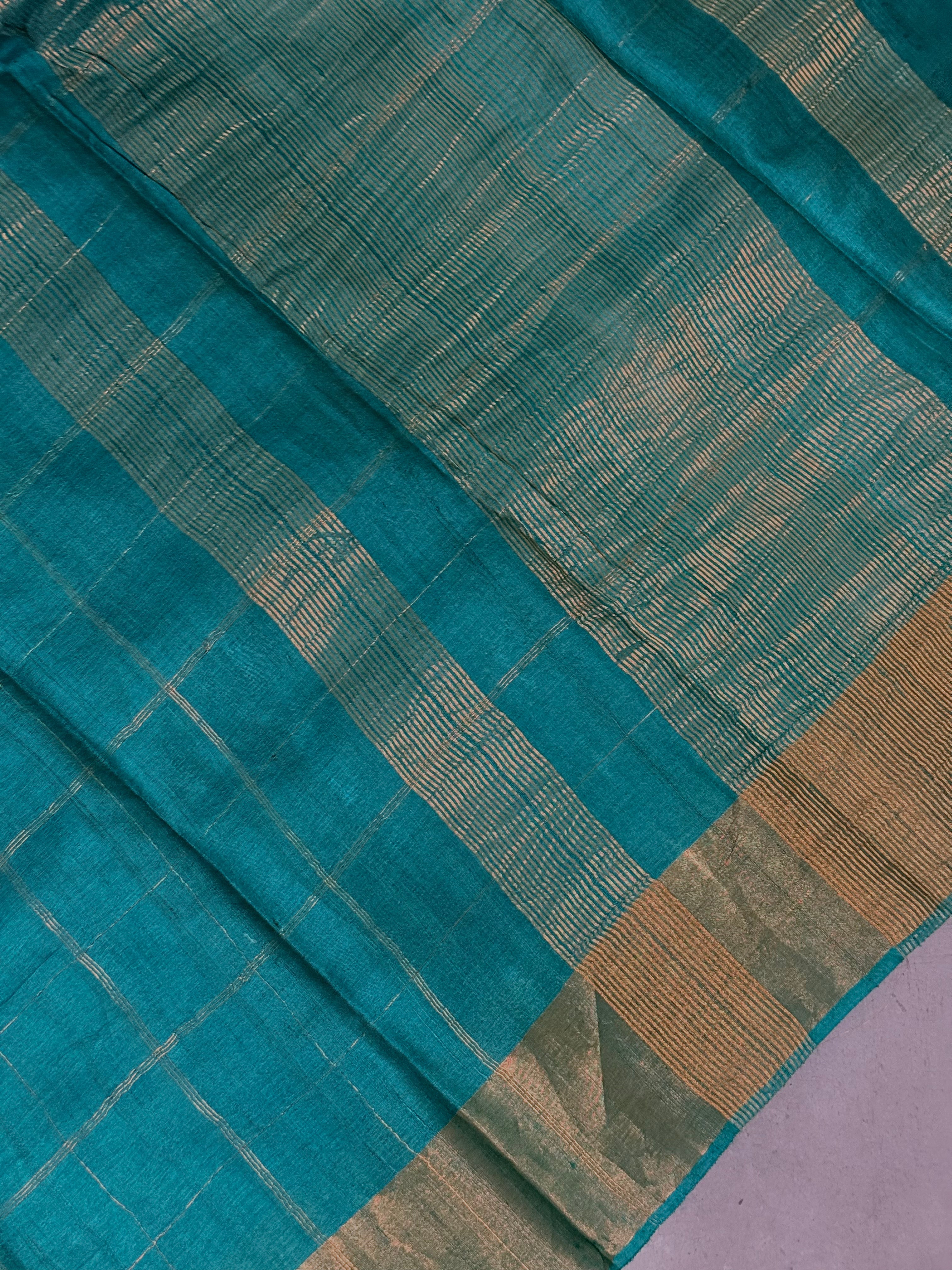 Mridulaa | Green Block Printed Tussar Silk Saree