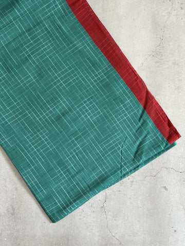 Neeraja | Green and Red Broken Checks Bengal Cotton Saree