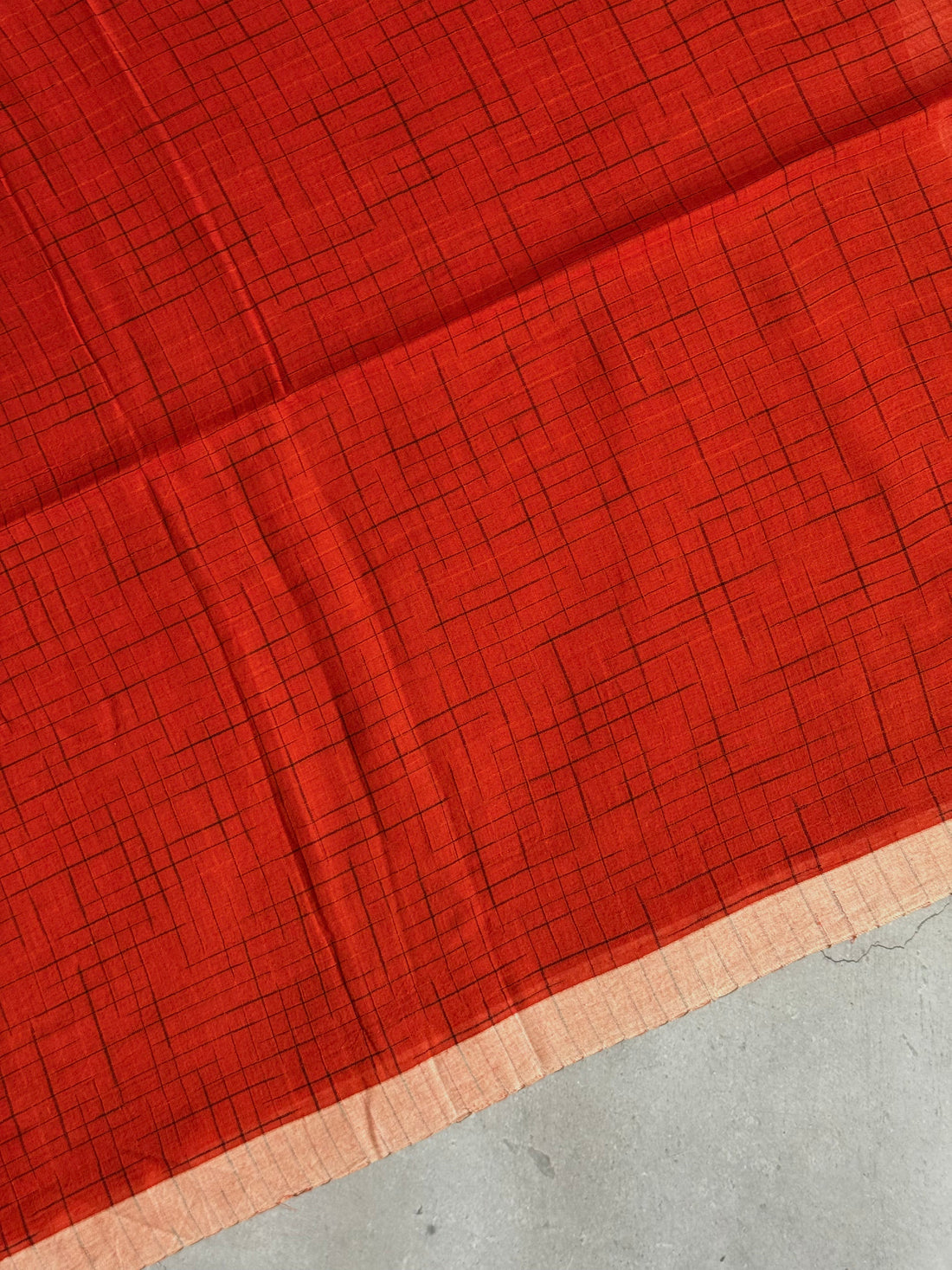 Sindhoora | Orange and White Broken Checks Bengal Cotton Saree