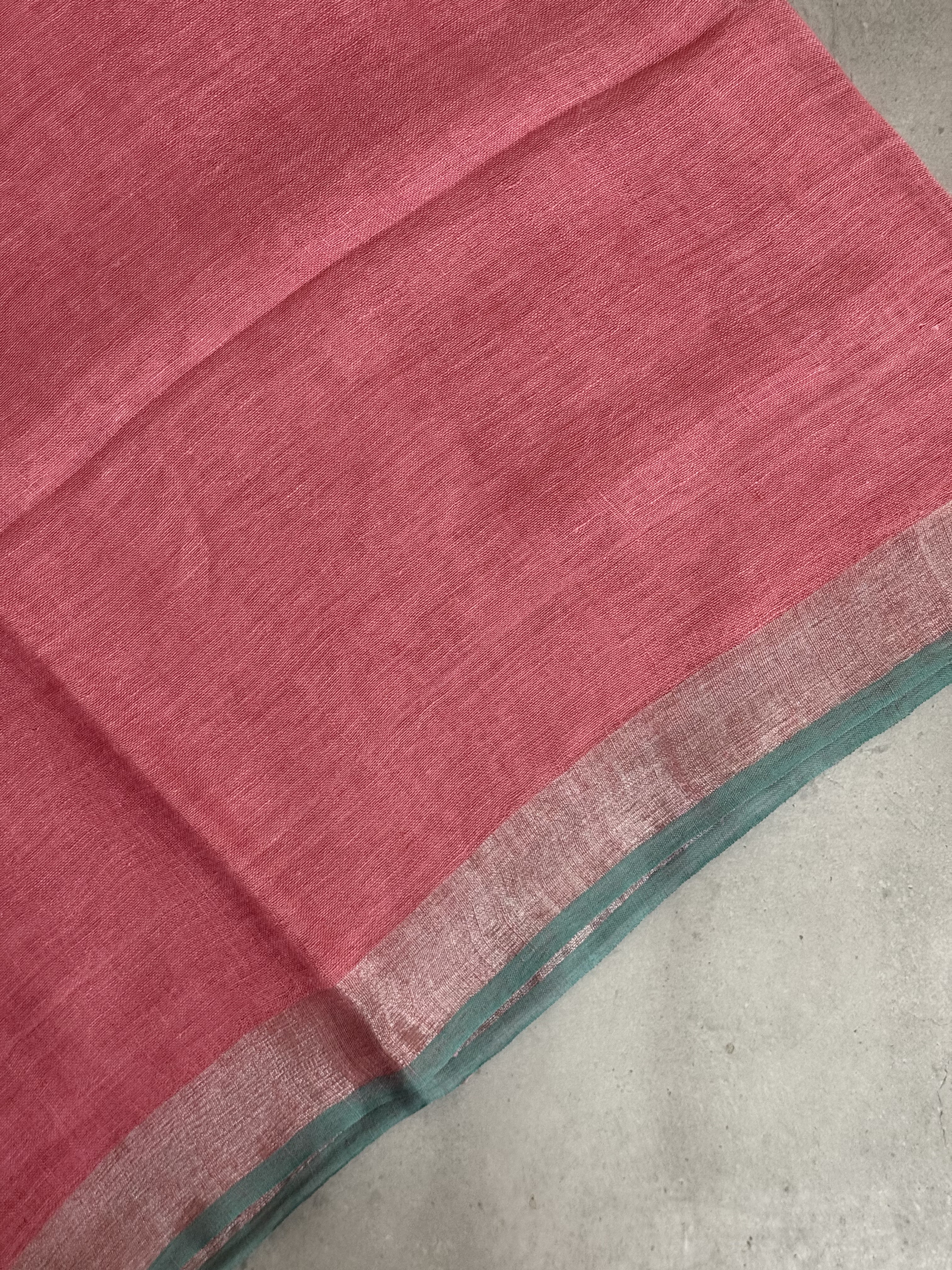 Taamara | Pink and Blue Pure Linen Saree