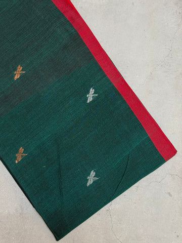 Uthaara | Green and Red Jamdani Bengal Cotton Saree
