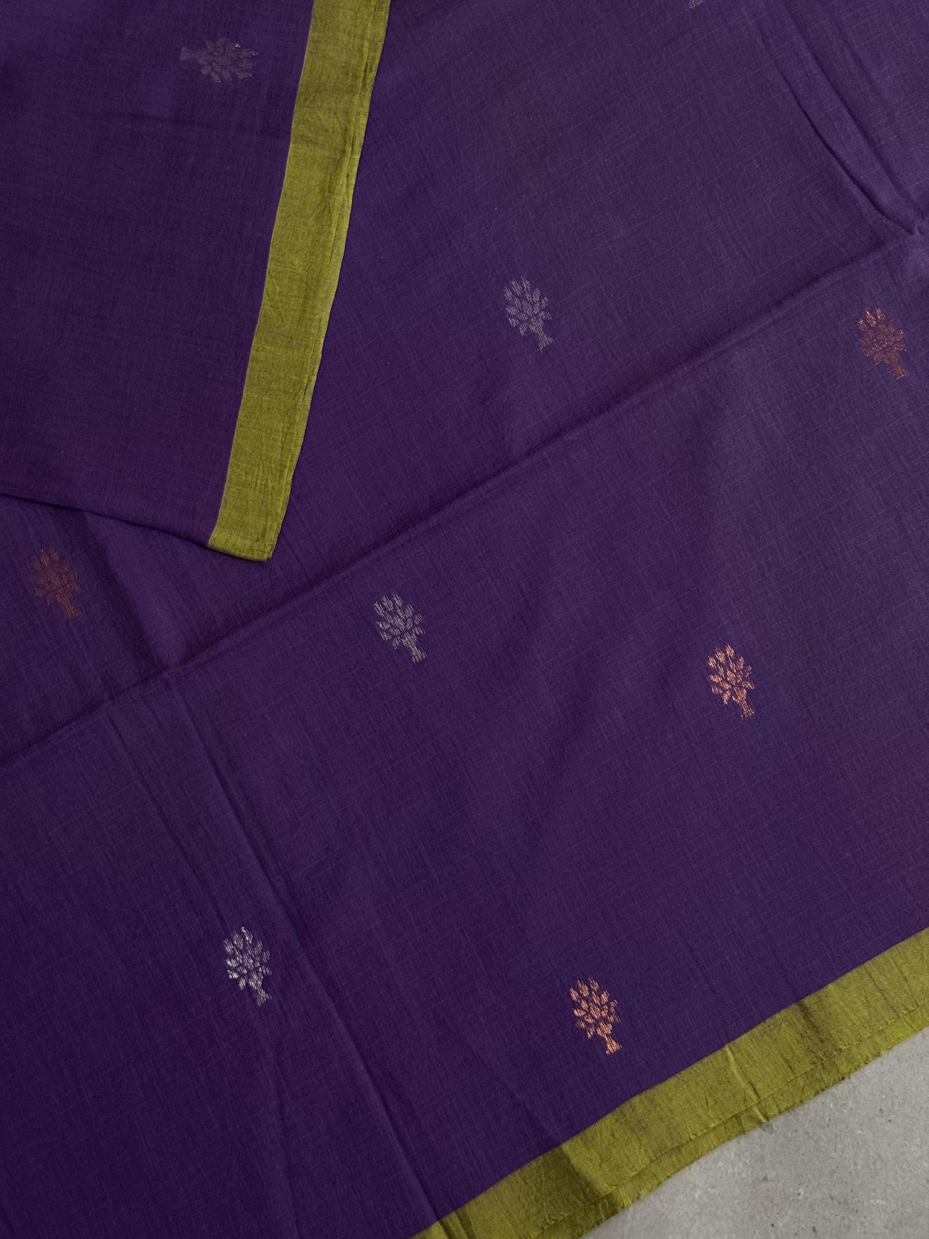 Utpala | Purple and Green Jamdani Bengal Cotton Saree