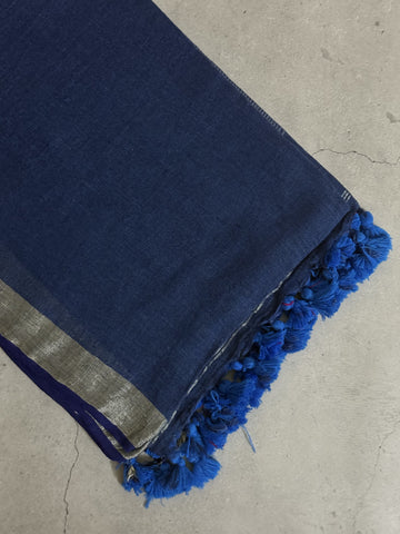 Vasundhara | Blue and Silver Pure Linen Saree