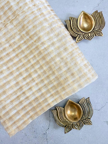 Gold and White Checkered Handwoven Silk Cotton Blouse Fabric