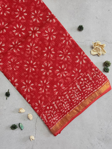 Krishani | Red Block Printed Kota Saree