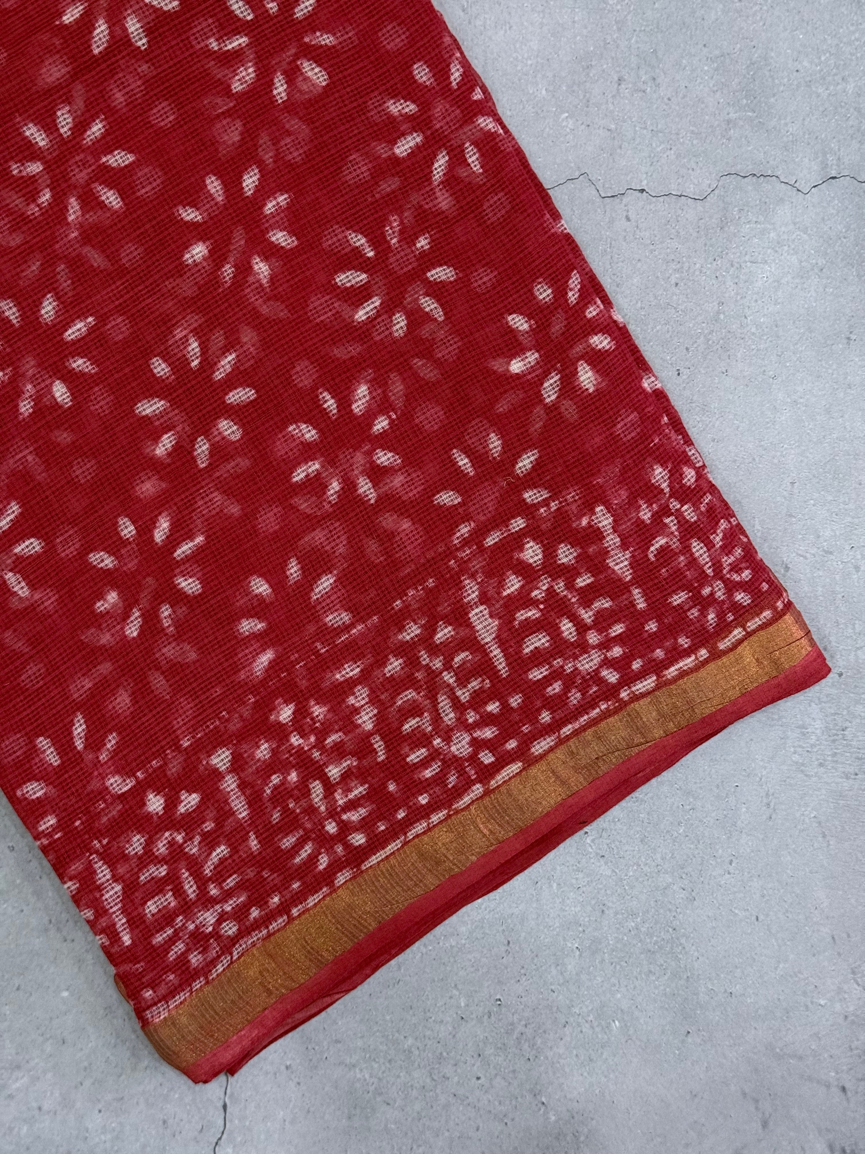 Krishani | Red Block Printed Kota Saree