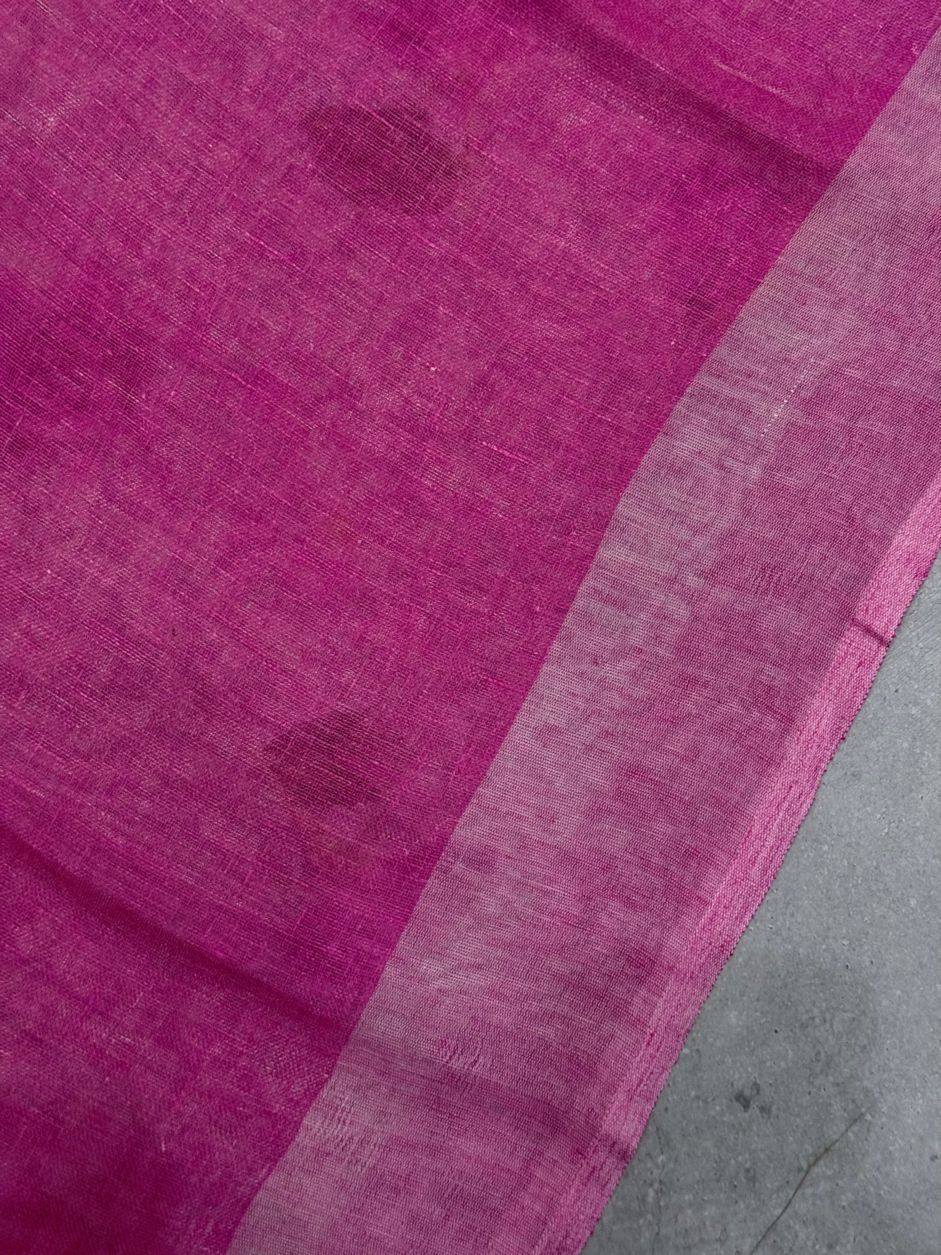 Pranila | Blue and Pink Floral Printed Linen Saree