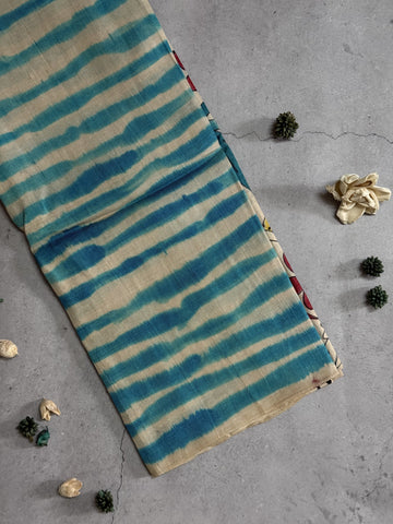 Rhea | Blue and White Hand Painted Tussar Silk Saree