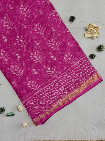 Yamuna | Pink Block Printed Kota Saree