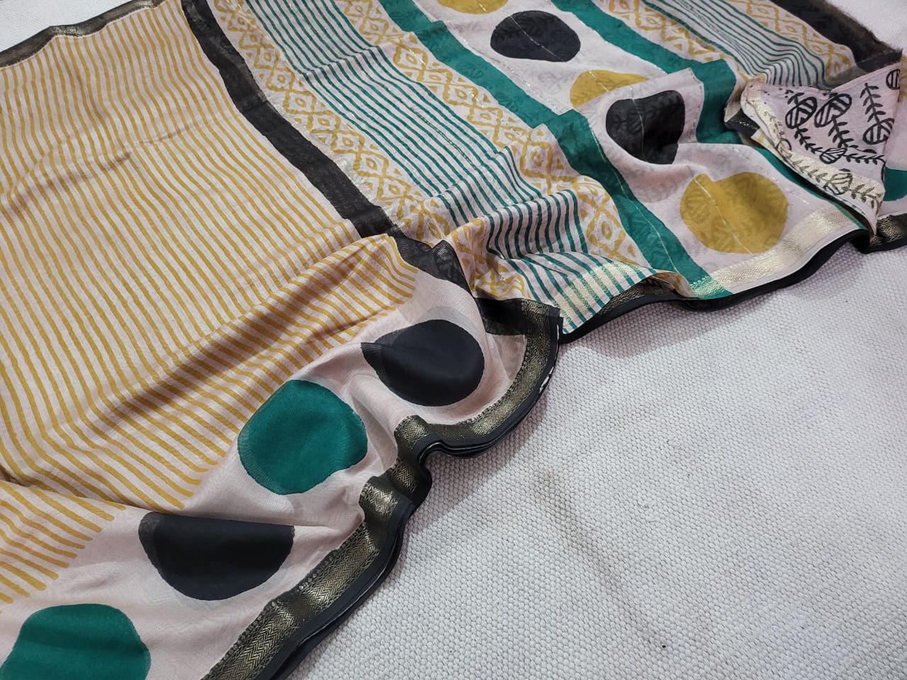 Tamra| Mustard Yellow Block Printed Maheshwari Saree