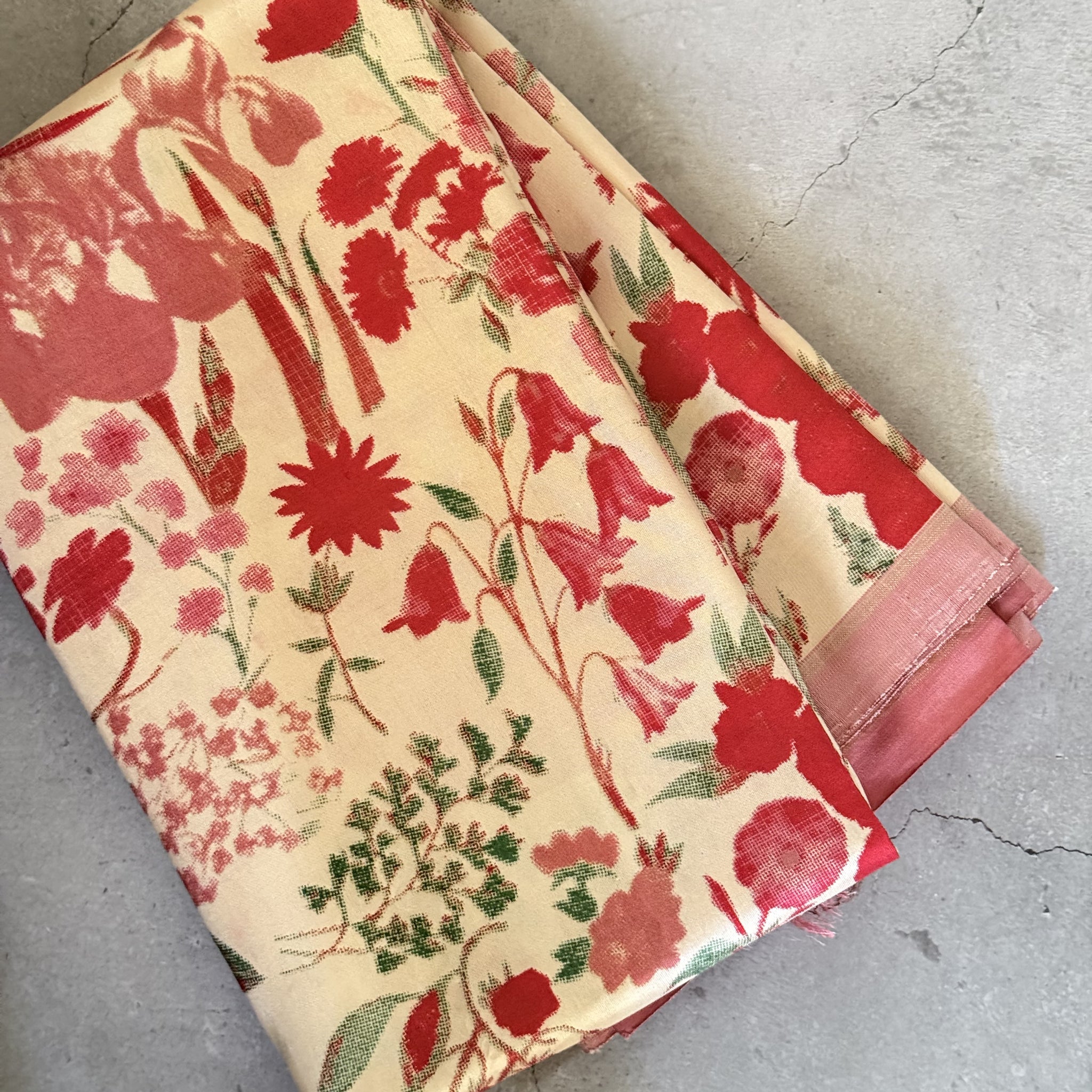 Alankrita | Pink and Red Floral Printed Kanjivaram Silk Saree