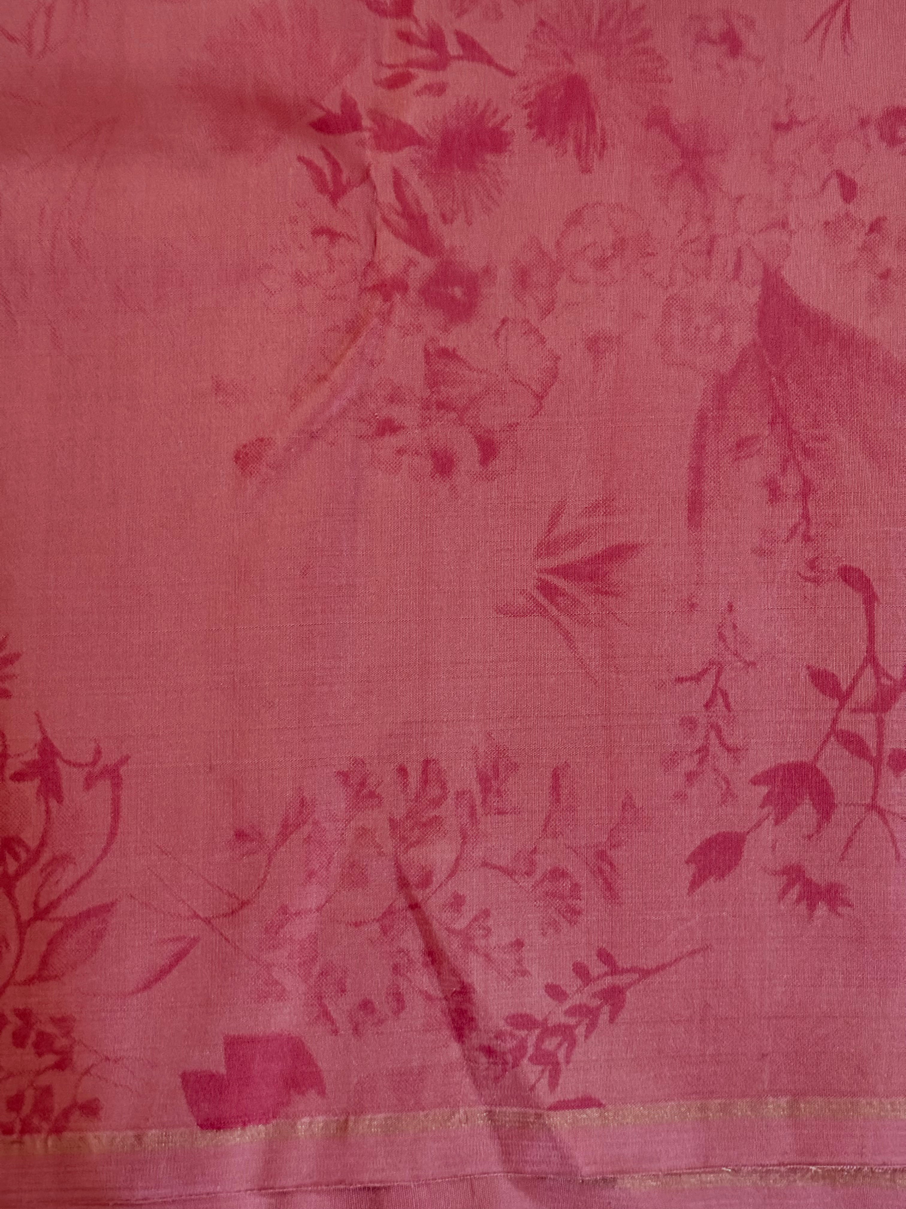 Alankrita | Pink and Red Floral Printed Kanjivaram Silk Saree