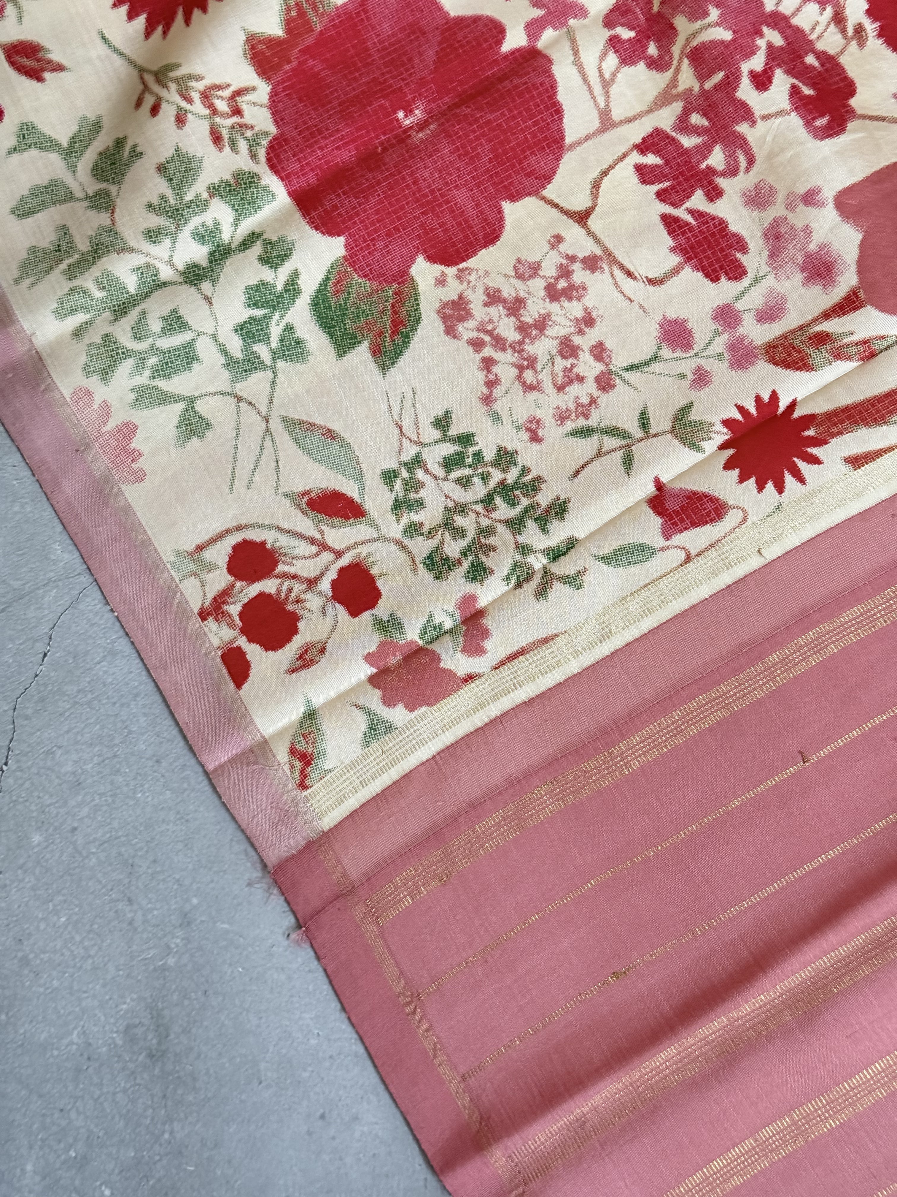 Alankrita | Pink and Red Floral Printed Kanjivaram Silk Saree