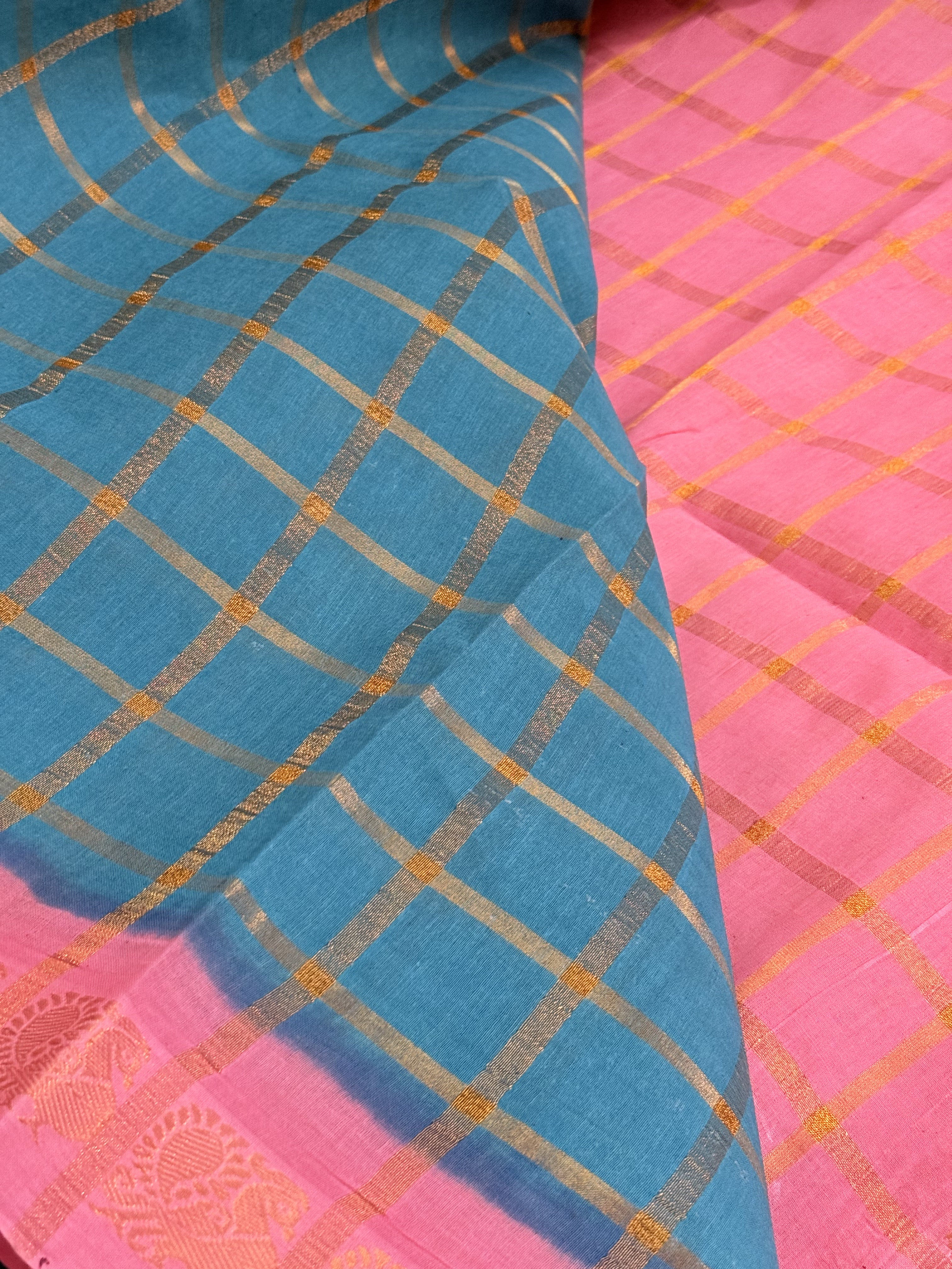 Alamelu | Blue and Pink Sungudi Cotton Saree
