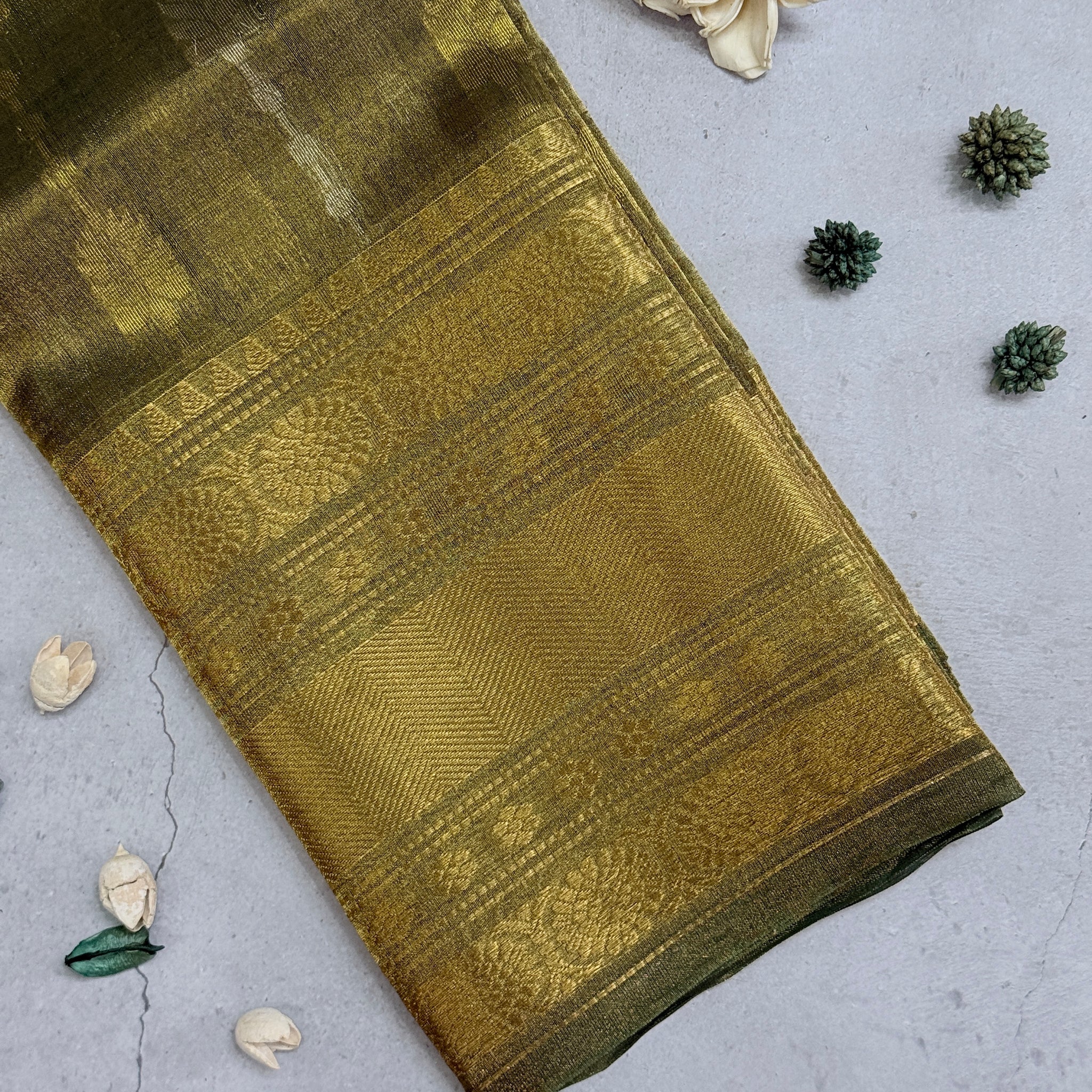 Amartha | Green and Gold Tissue Silk Saree
