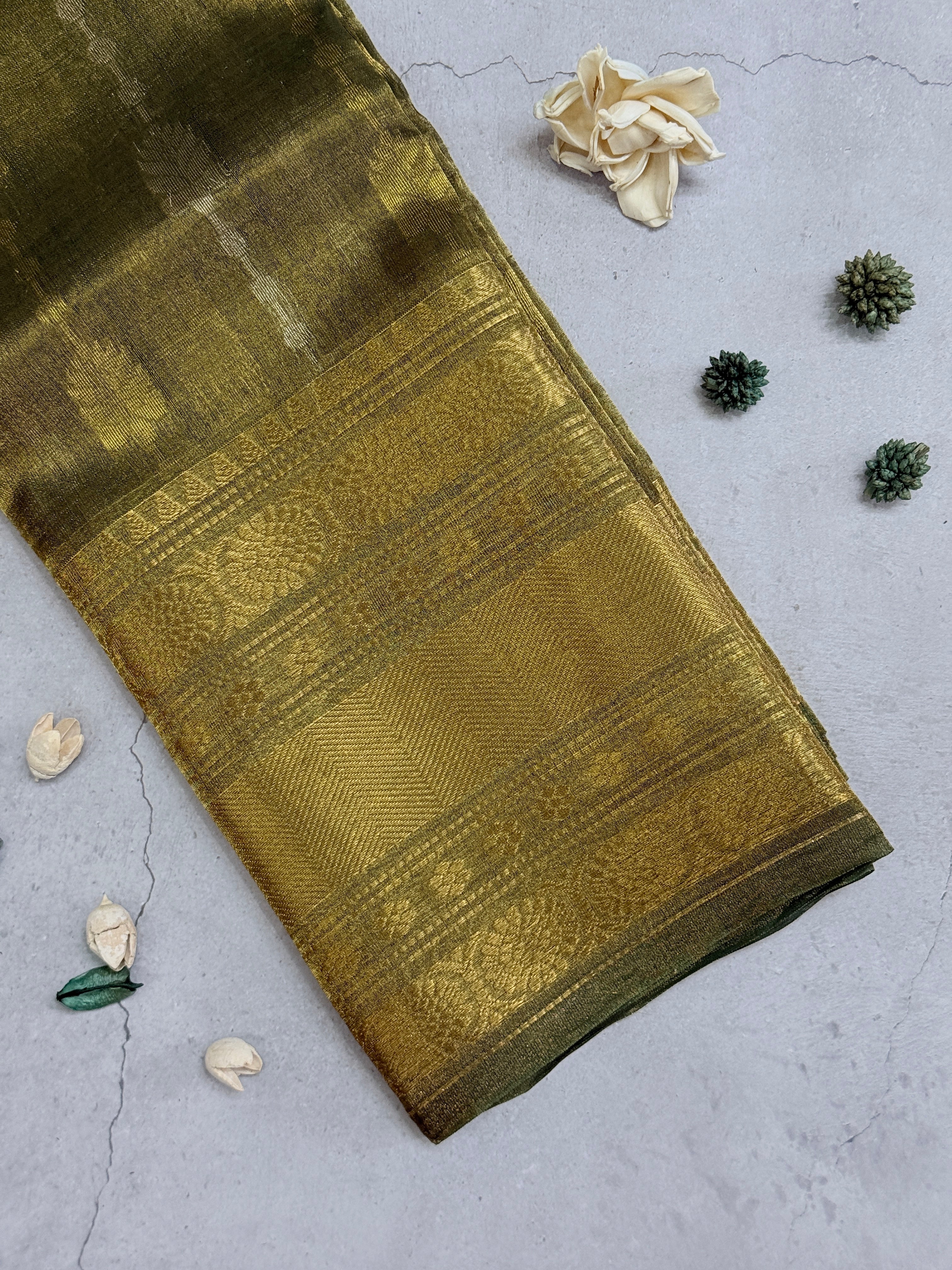Amartha | Green and Gold Tissue Silk Saree