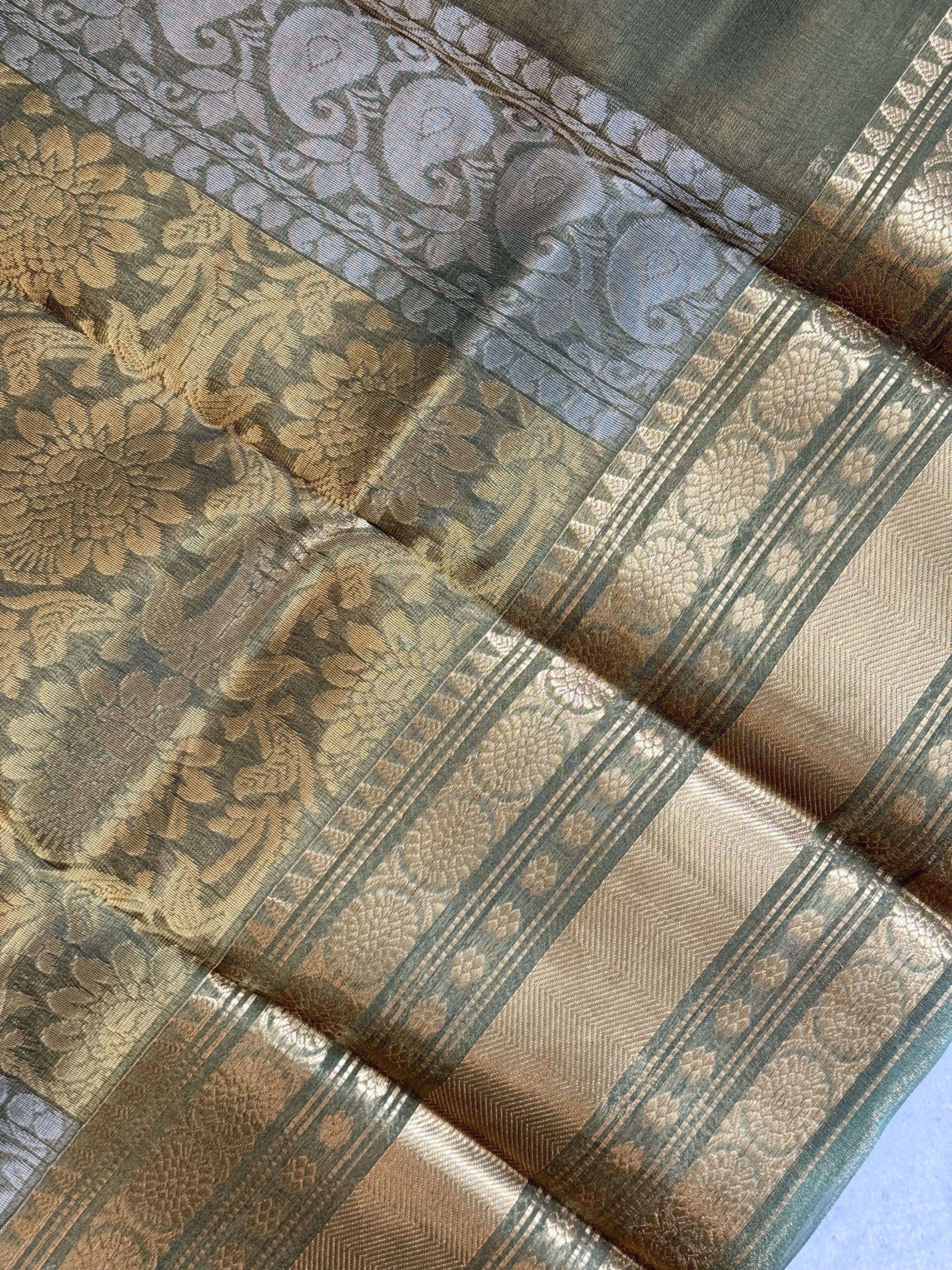 Amartha | Green and Gold Tissue Silk Saree