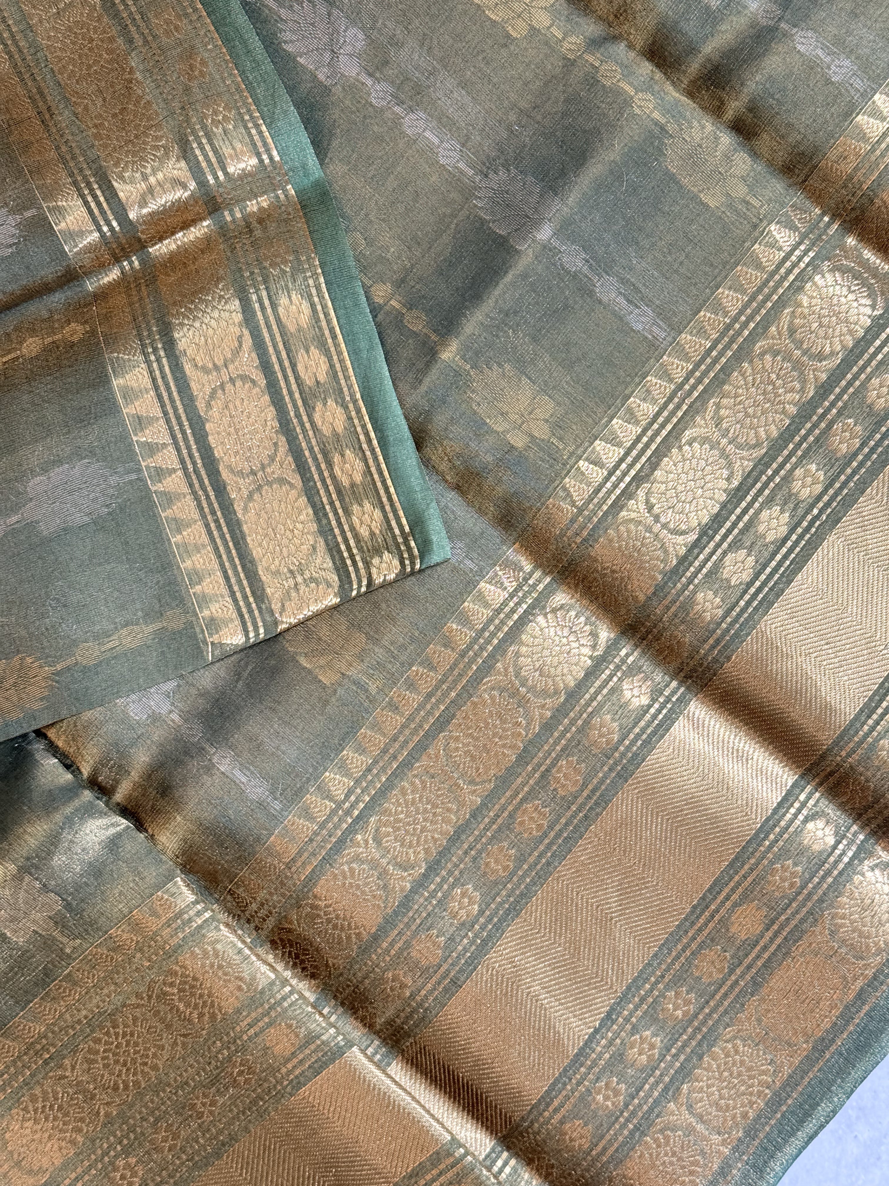Amartha | Green and Gold Tissue Silk Saree