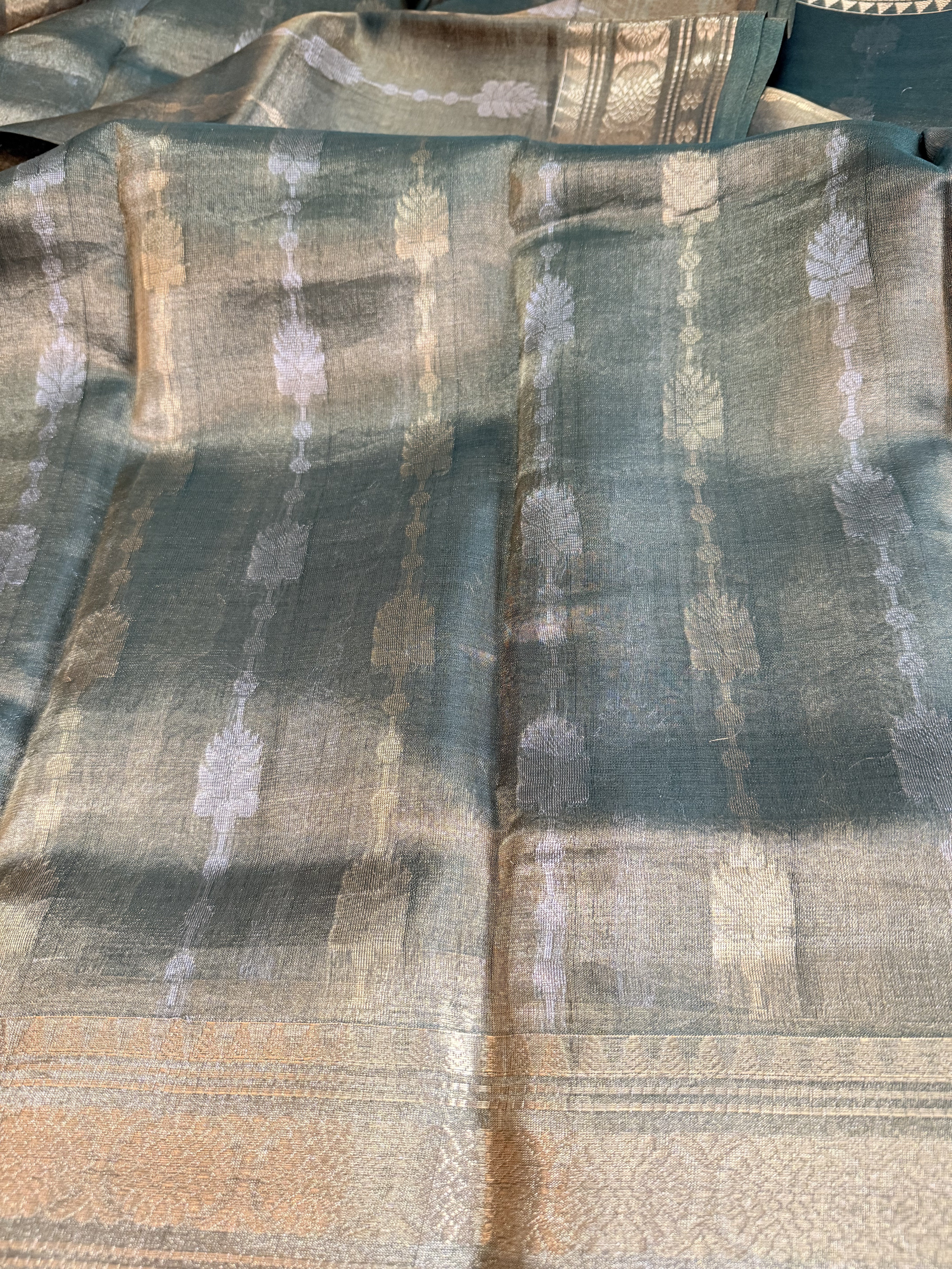 Amartha | Green and Gold Tissue Silk Saree