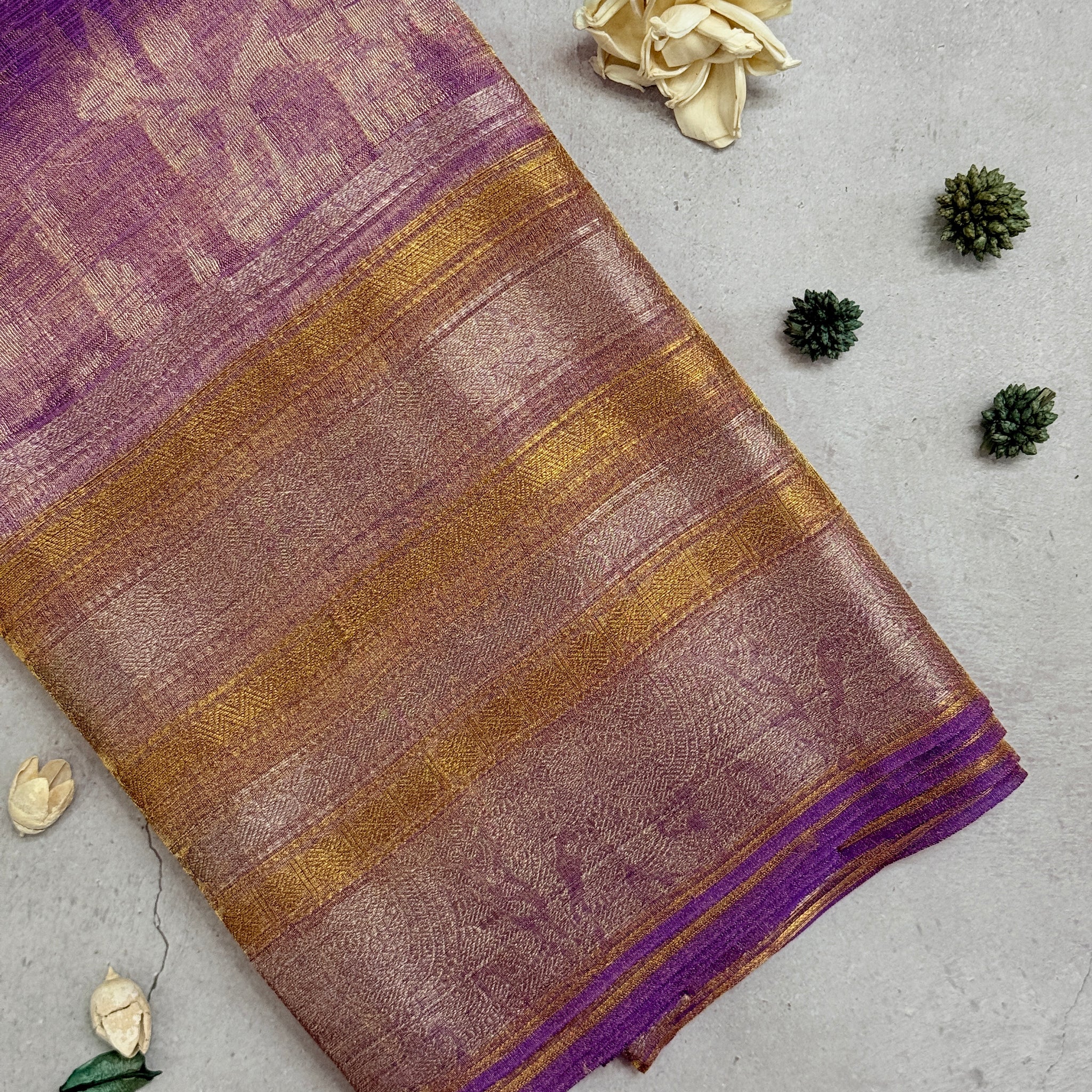 Anayra | Lavender Floral Tissue Silk Saree