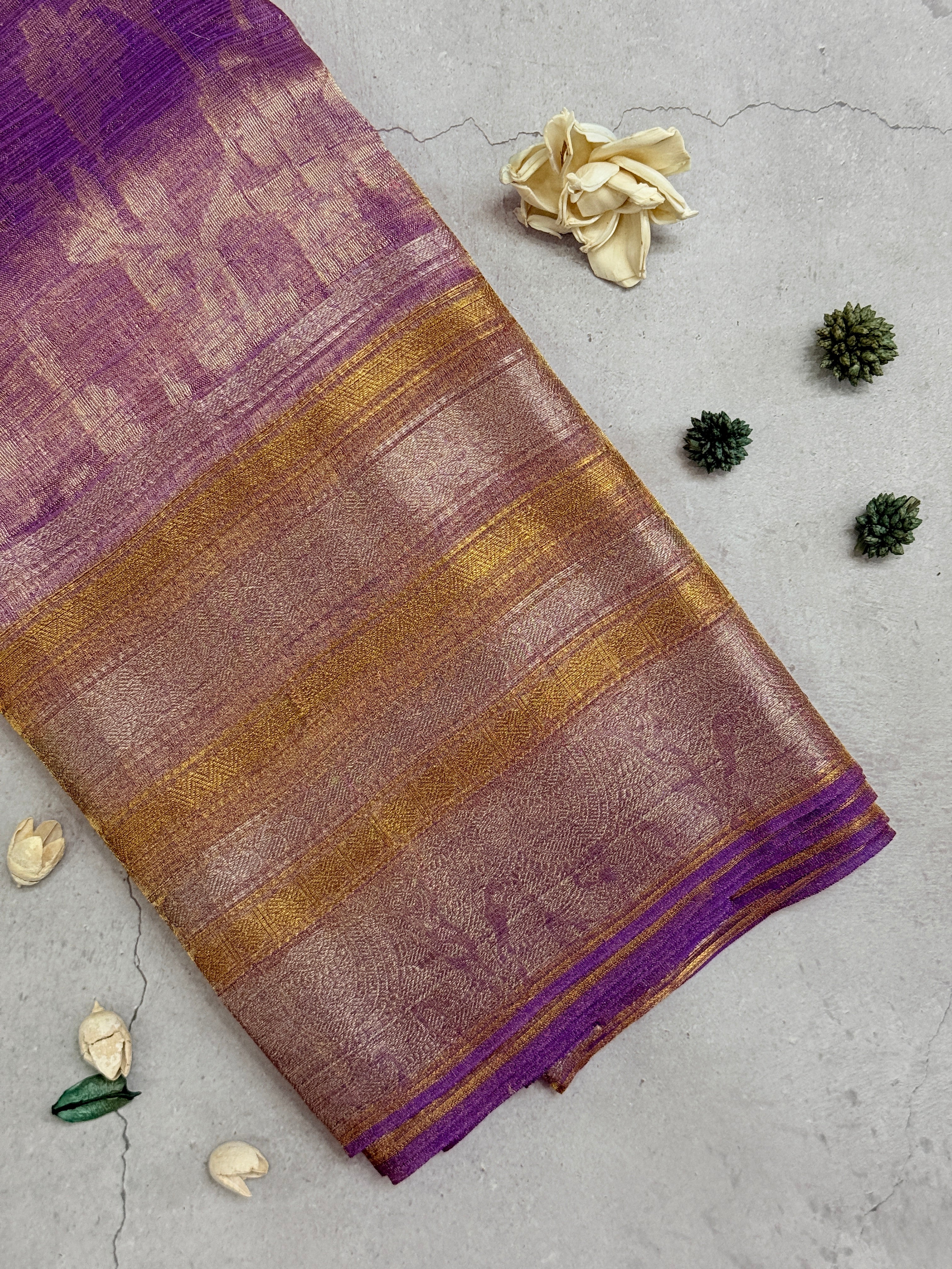 Anayra | Lavender Floral Tissue Silk Saree