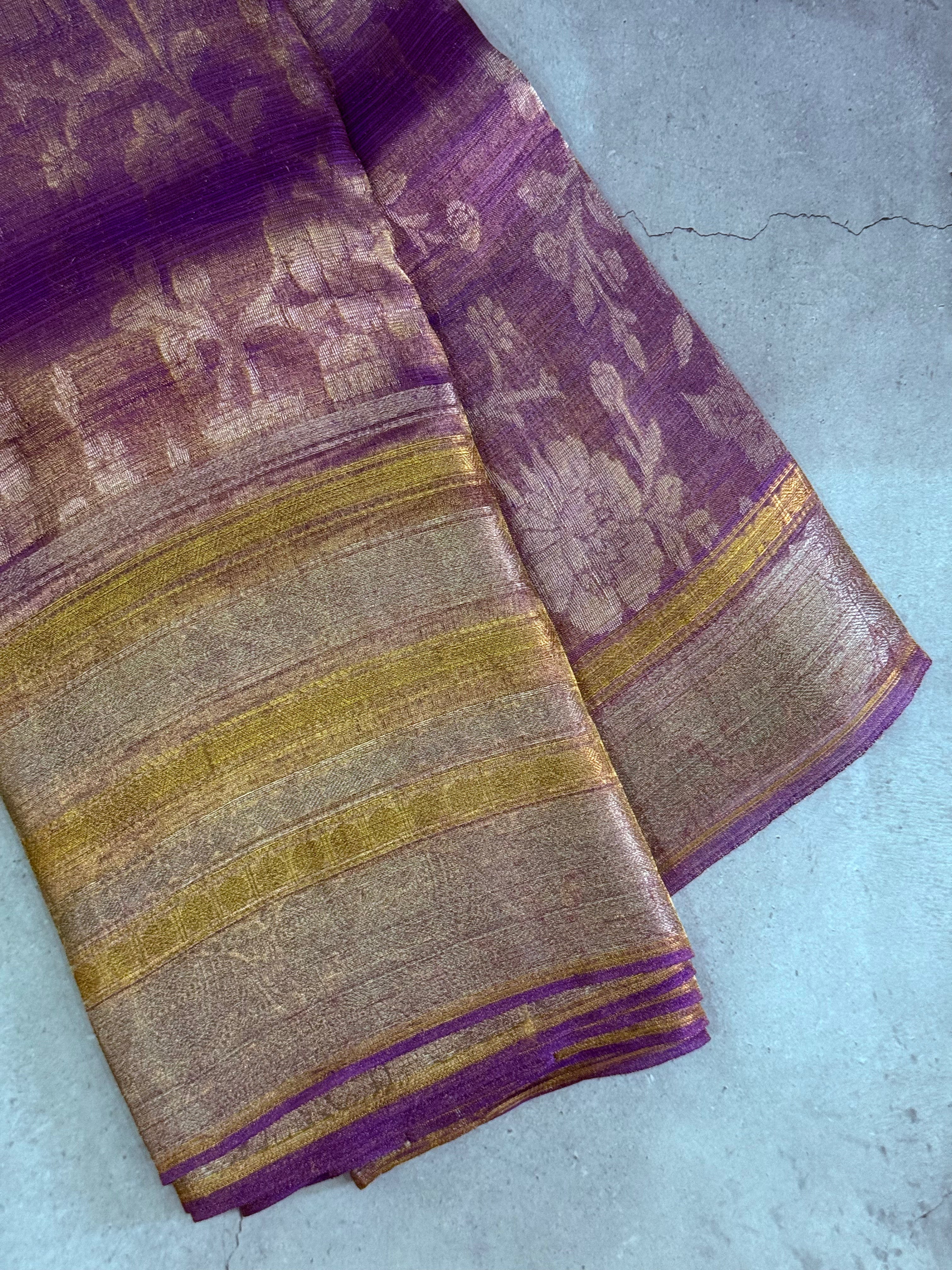 Anayra | Lavender Floral Tissue Silk Saree