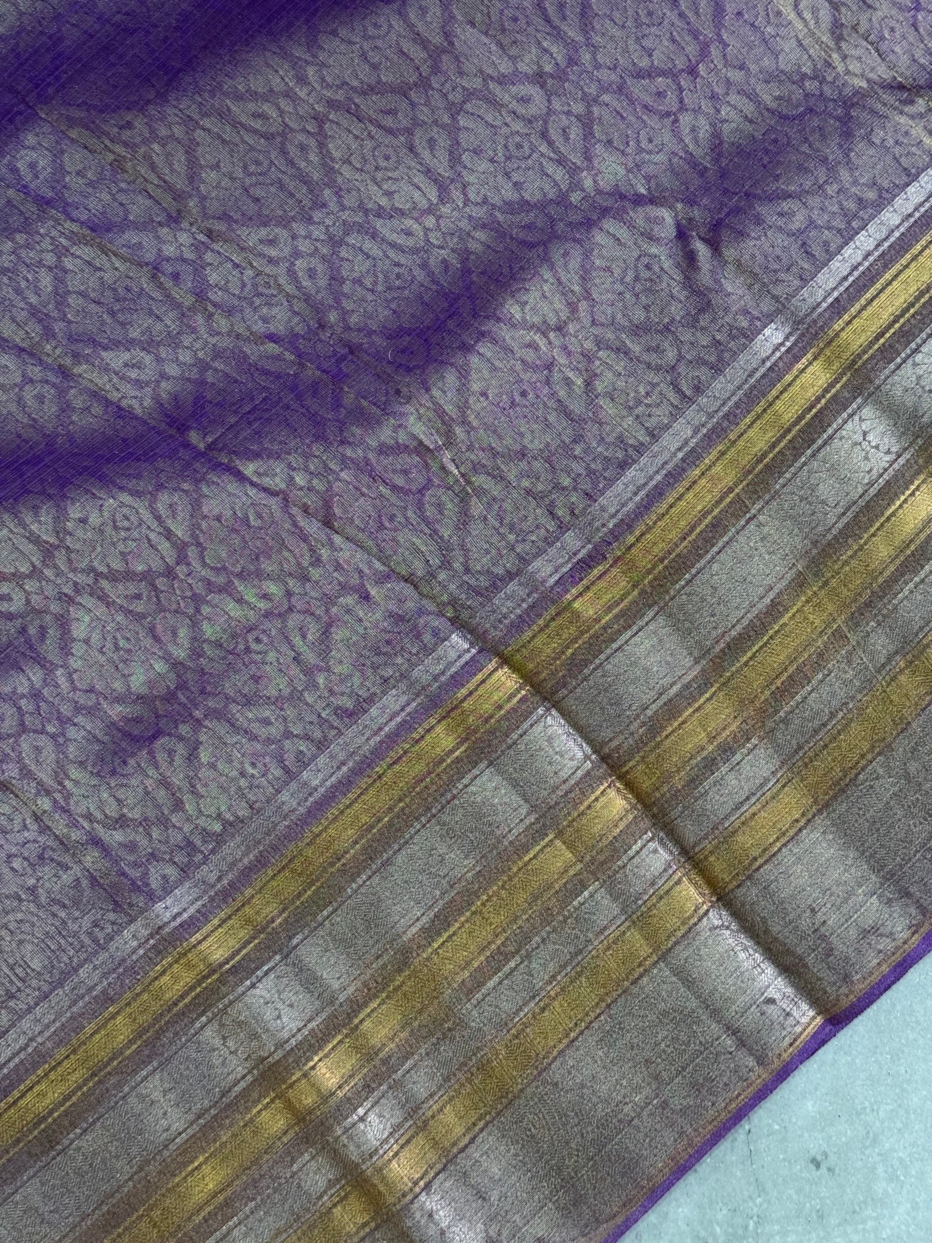 Anayra | Lavender Floral Tissue Silk Saree