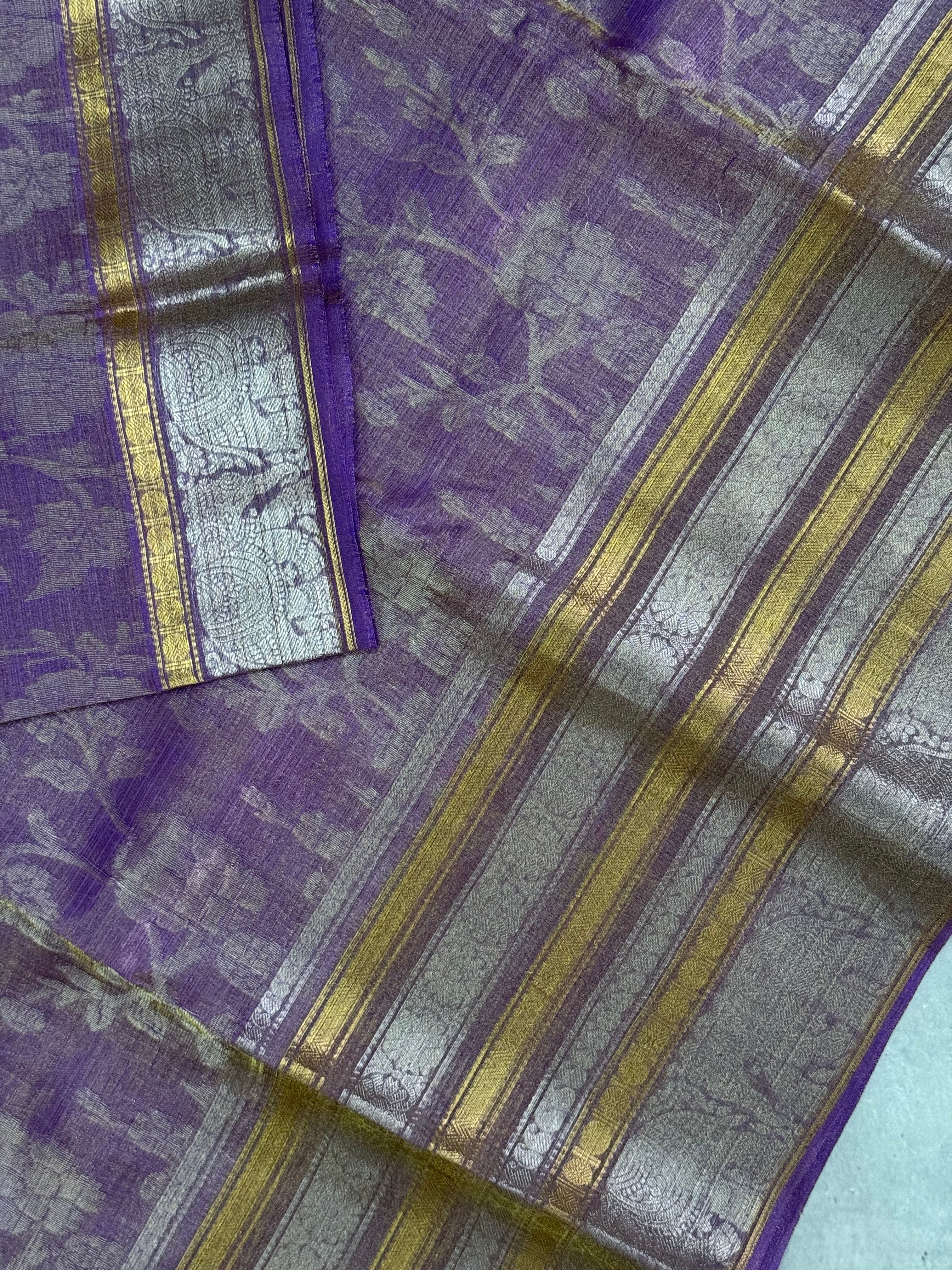 Anayra | Lavender Floral Tissue Silk Saree