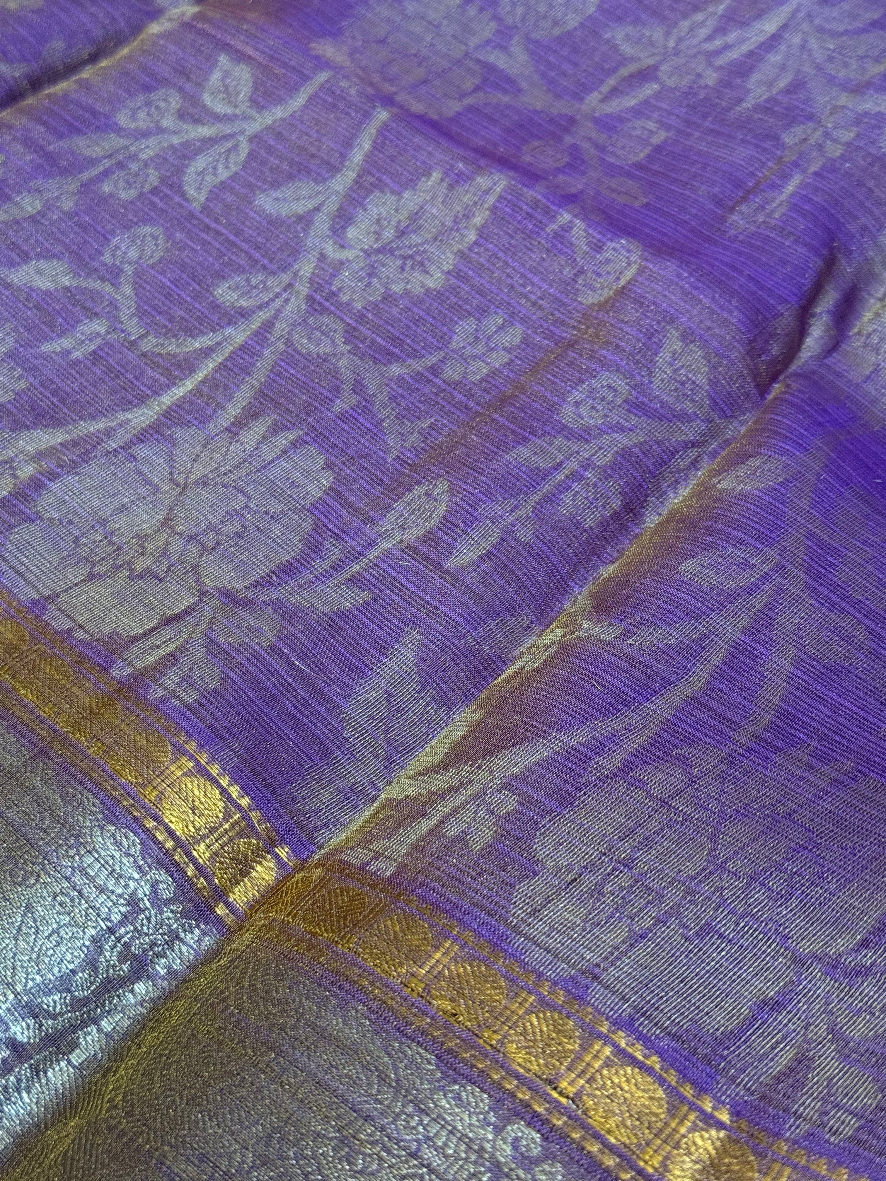 Anayra | Lavender Floral Tissue Silk Saree