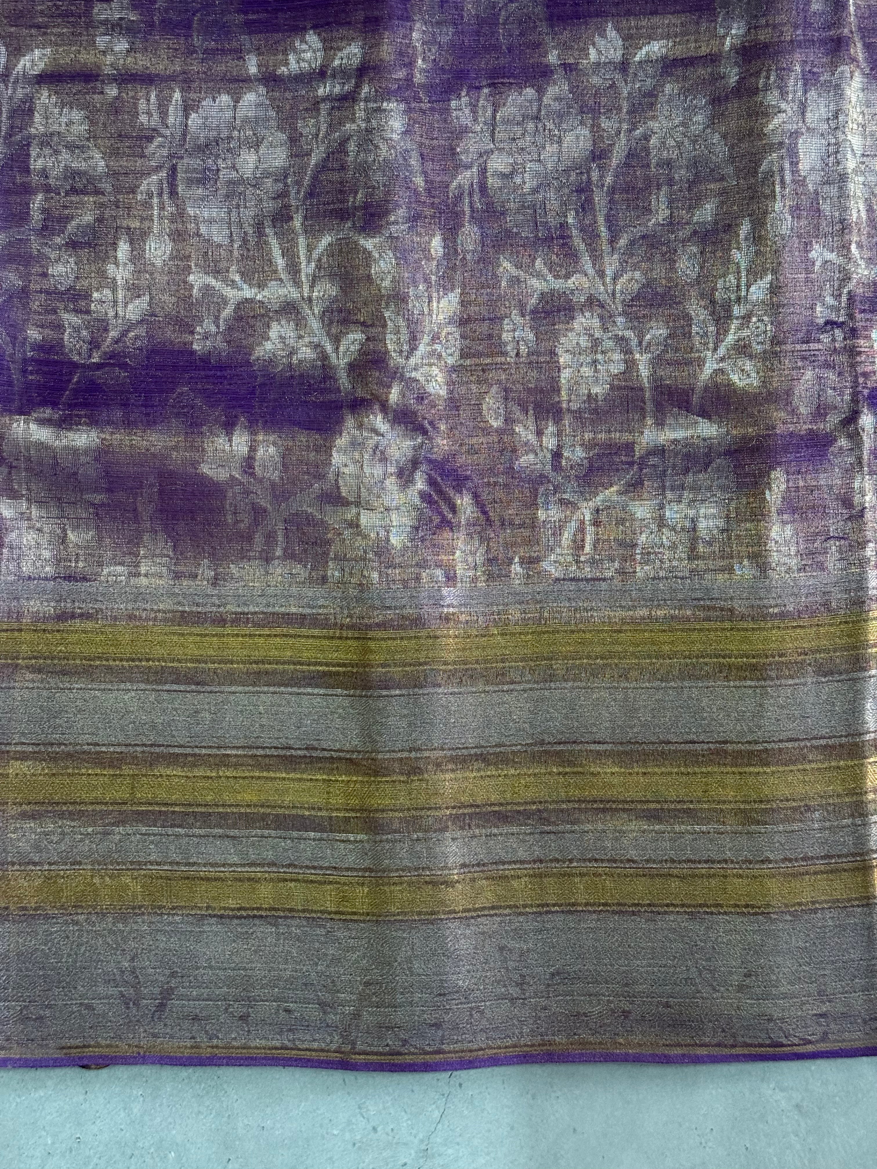 Anayra | Lavender Floral Tissue Silk Saree