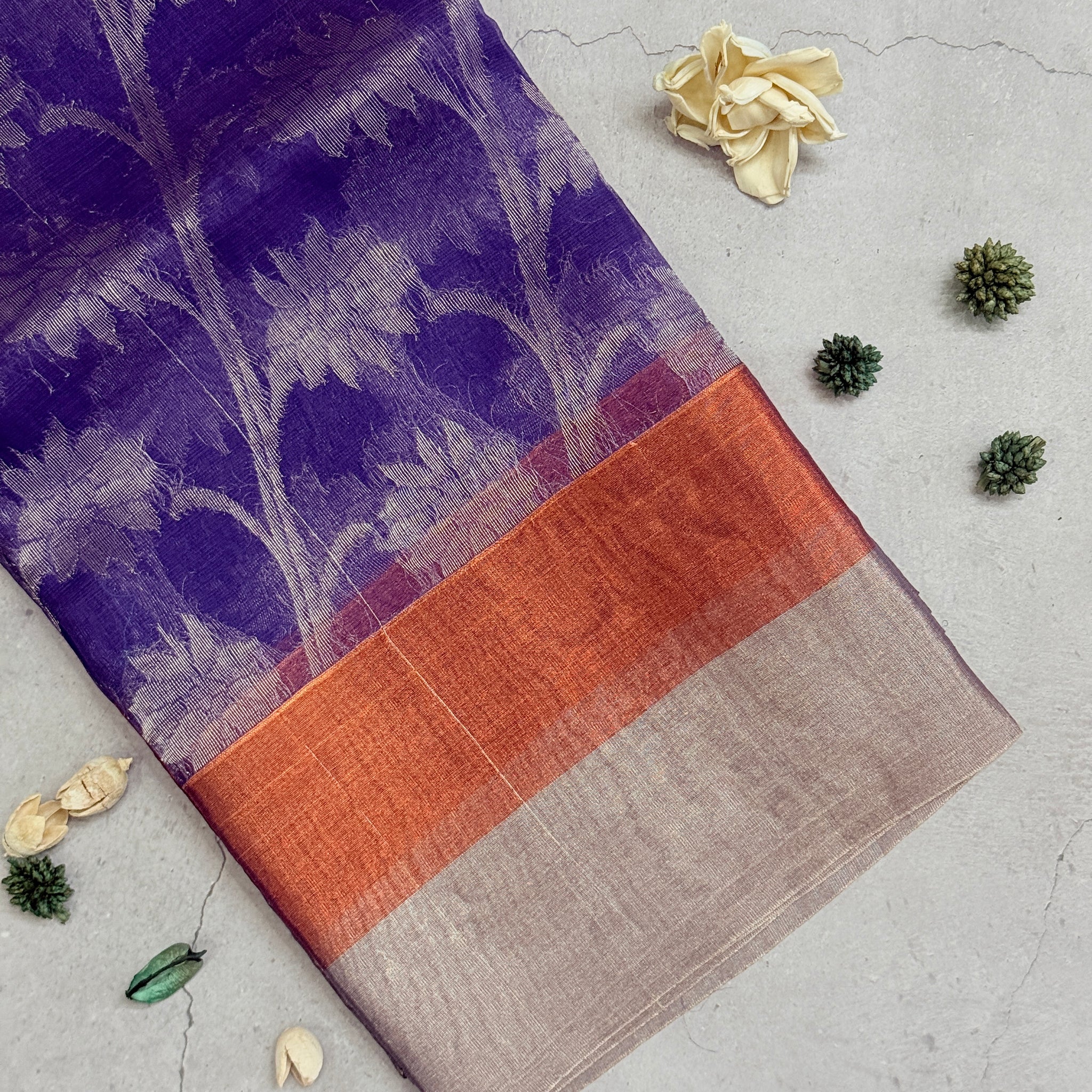 Anika | Purple and Silver Tissue Silk Saree