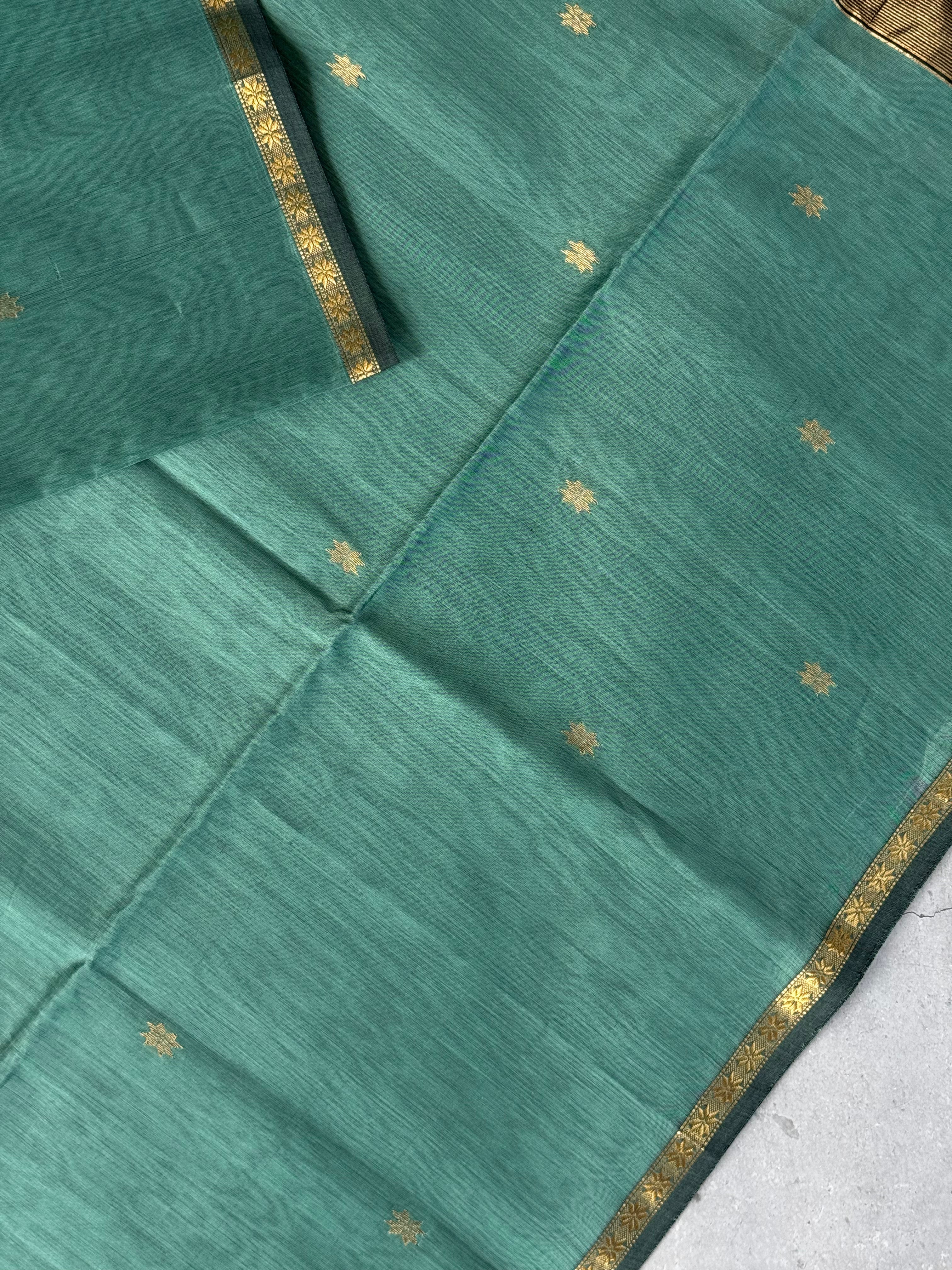 Apsara | Sky Blue And Black Maheshwari Silk Cotton Saree