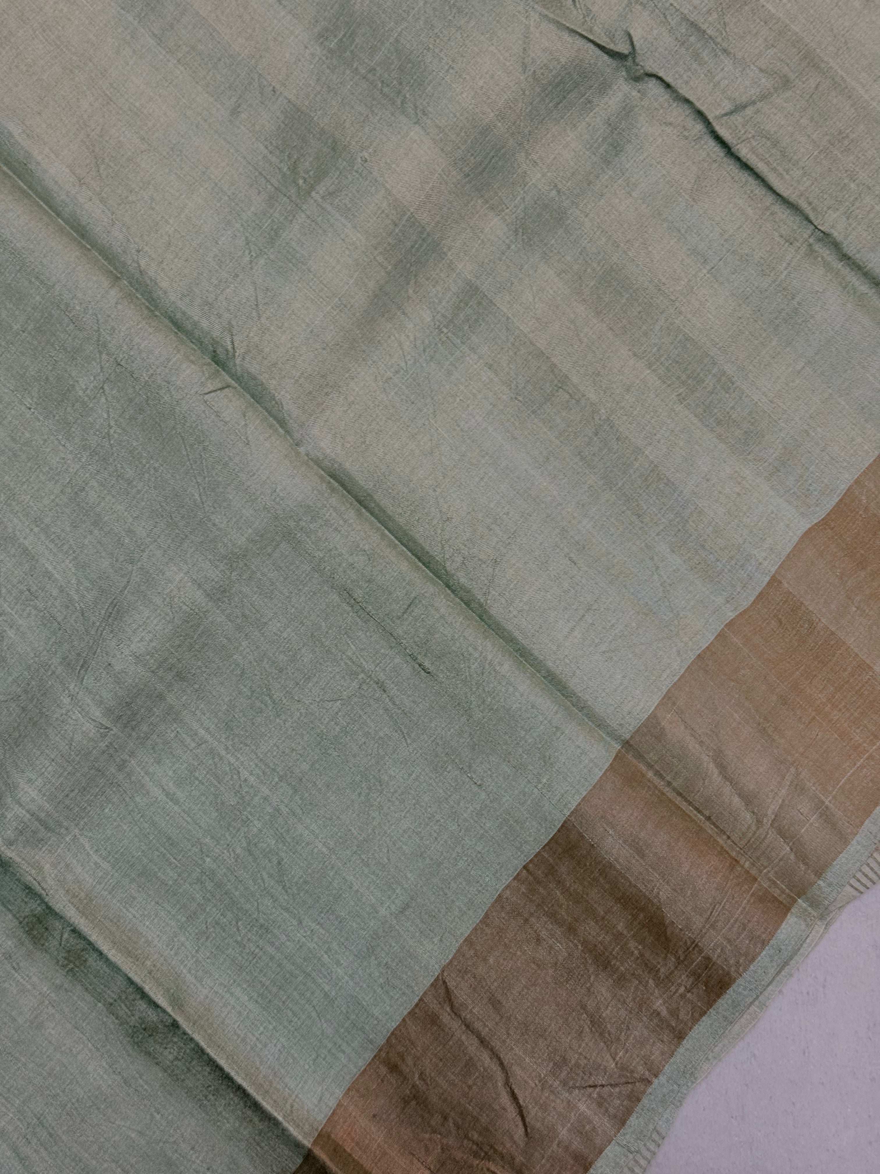 Aryani | Black and Green Floral Printed Tussar Silk Saree