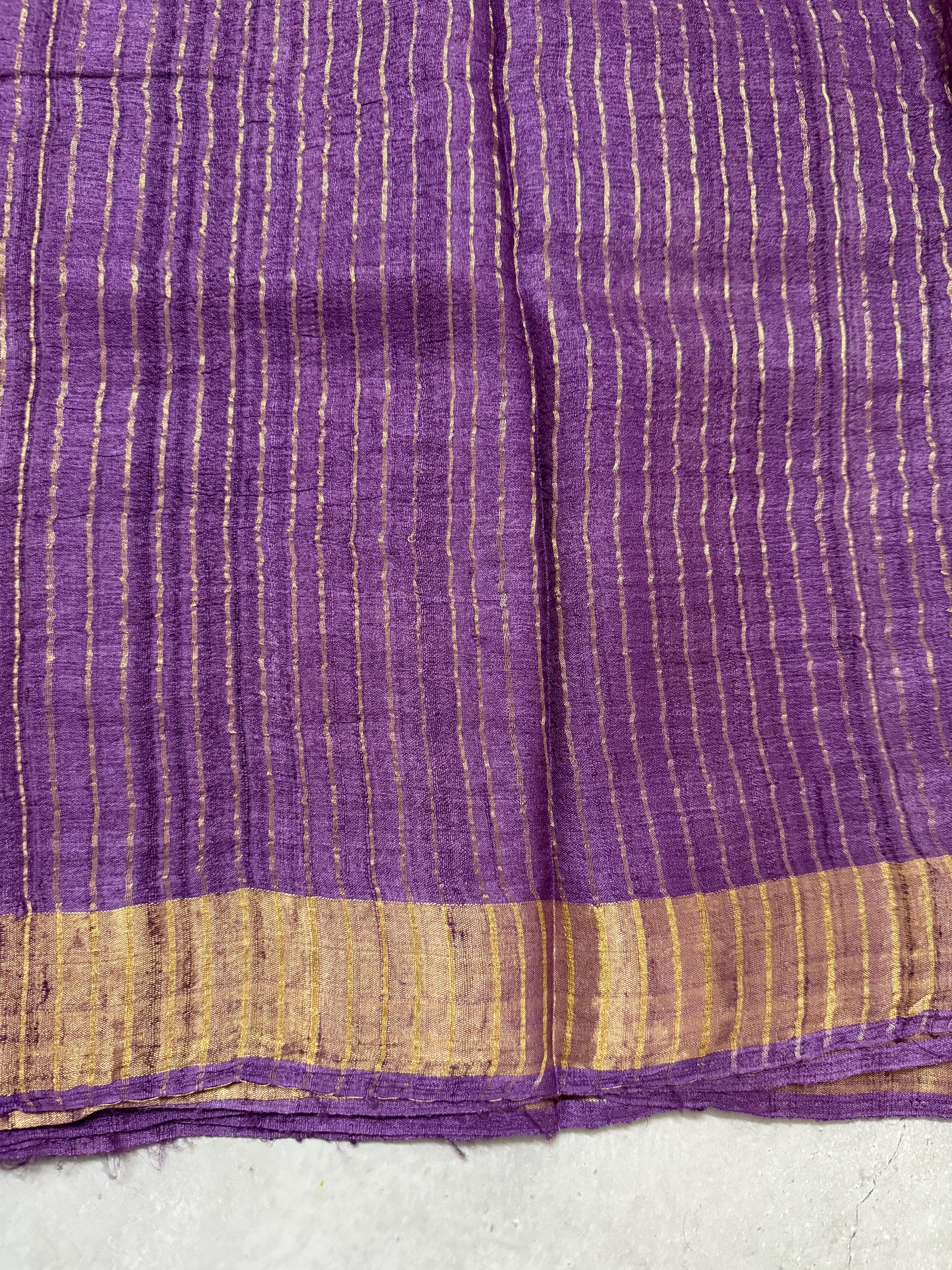 Bhanaavi | Purple Block Printed Tussar Silk Saree