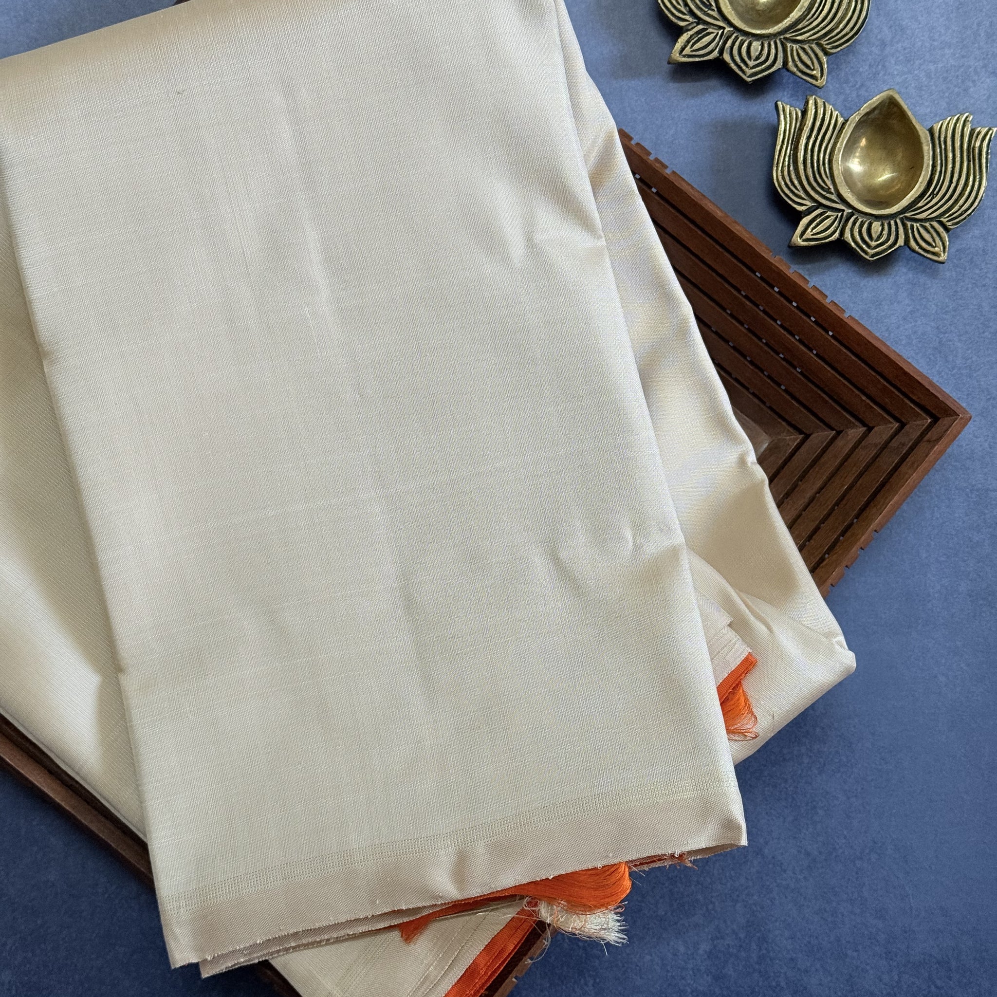 Charunetra | White and Orange Kanjivaram Silk Saree