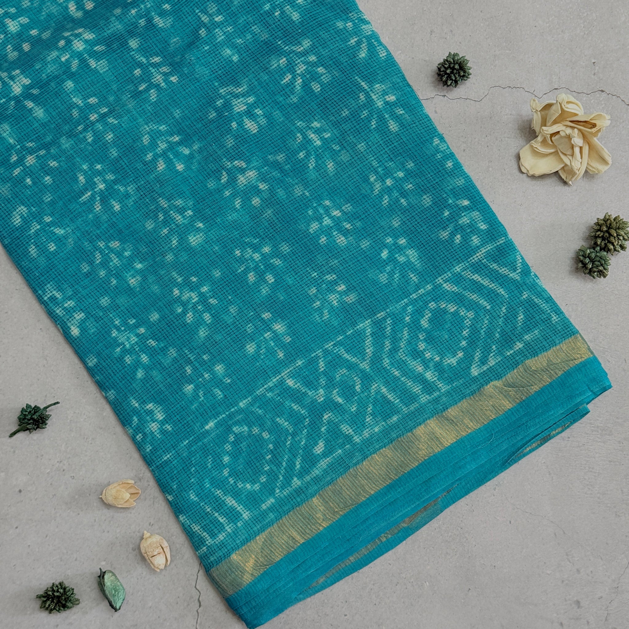 Devasena | Blue Block Printed Kota Saree