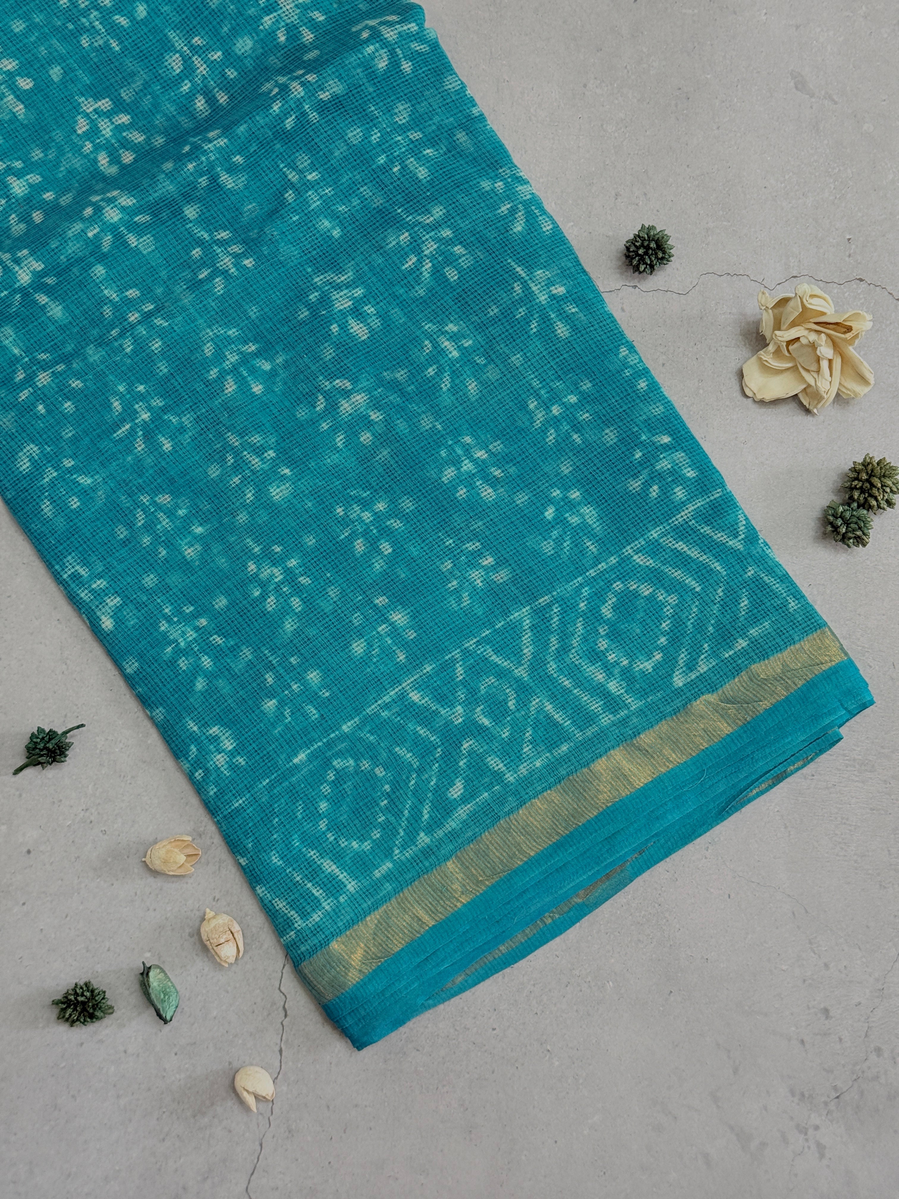 Devasena | Blue Block Printed Kota Saree