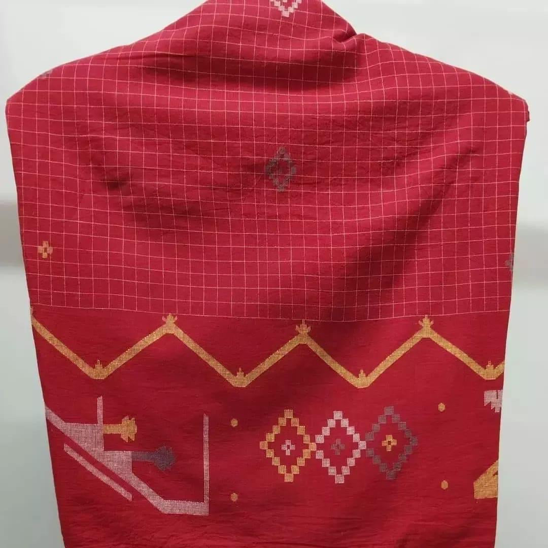 Red Handwoven Jamdani Blouse Fabric