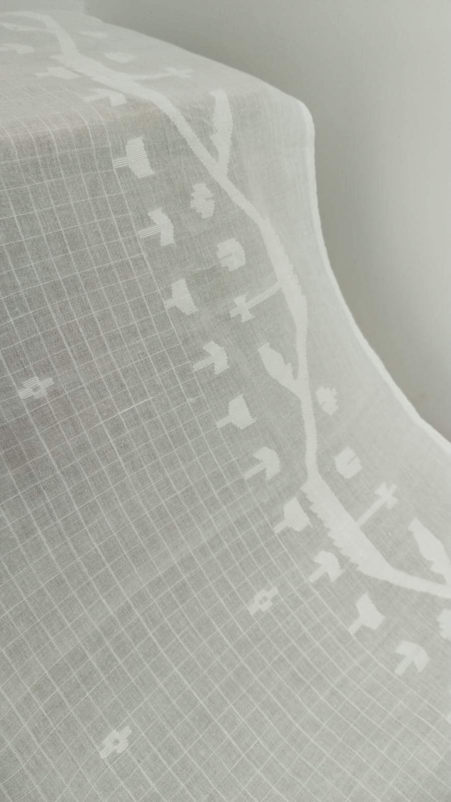 Pearl White Handwoven Jamdani Blouse Fabric