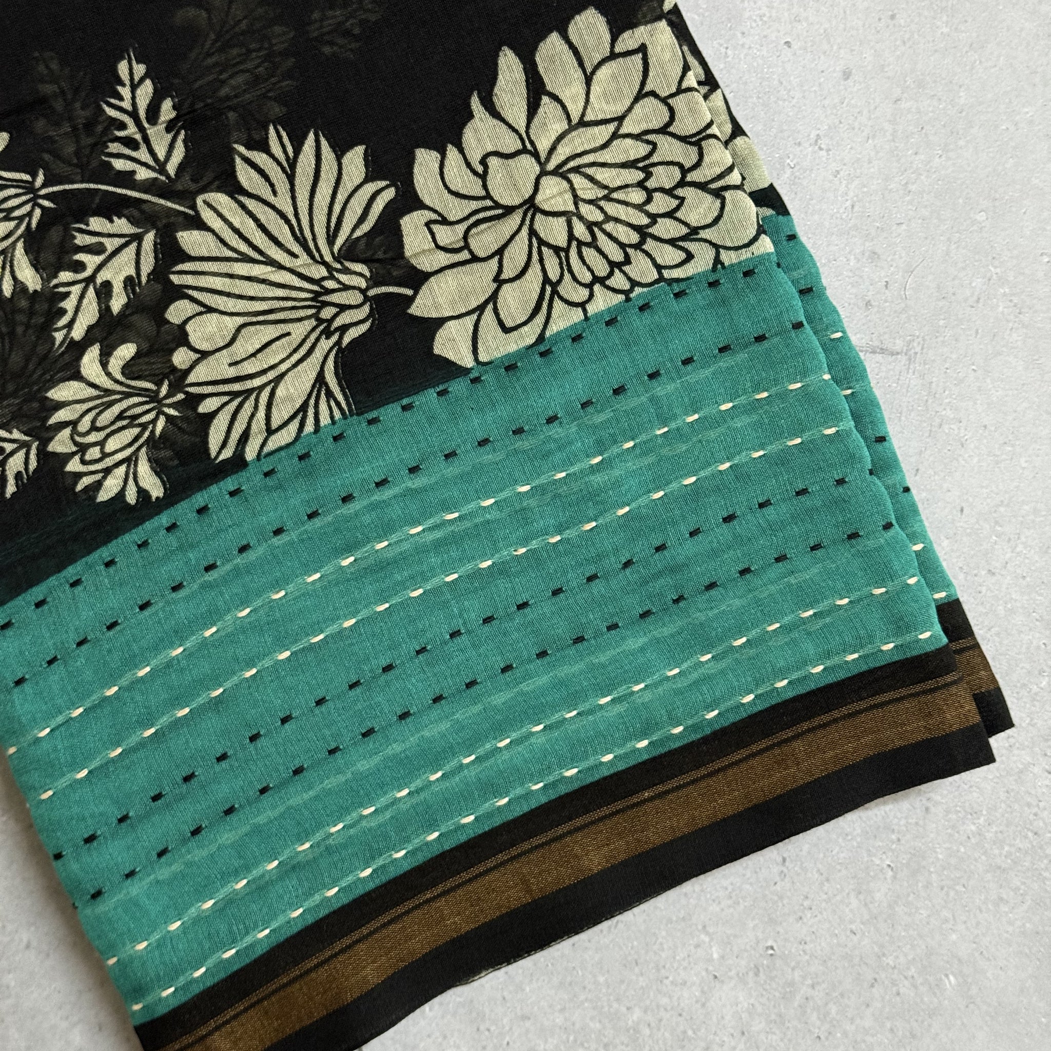 Heera | Black and Turquoise Printed Chanderi Saree
