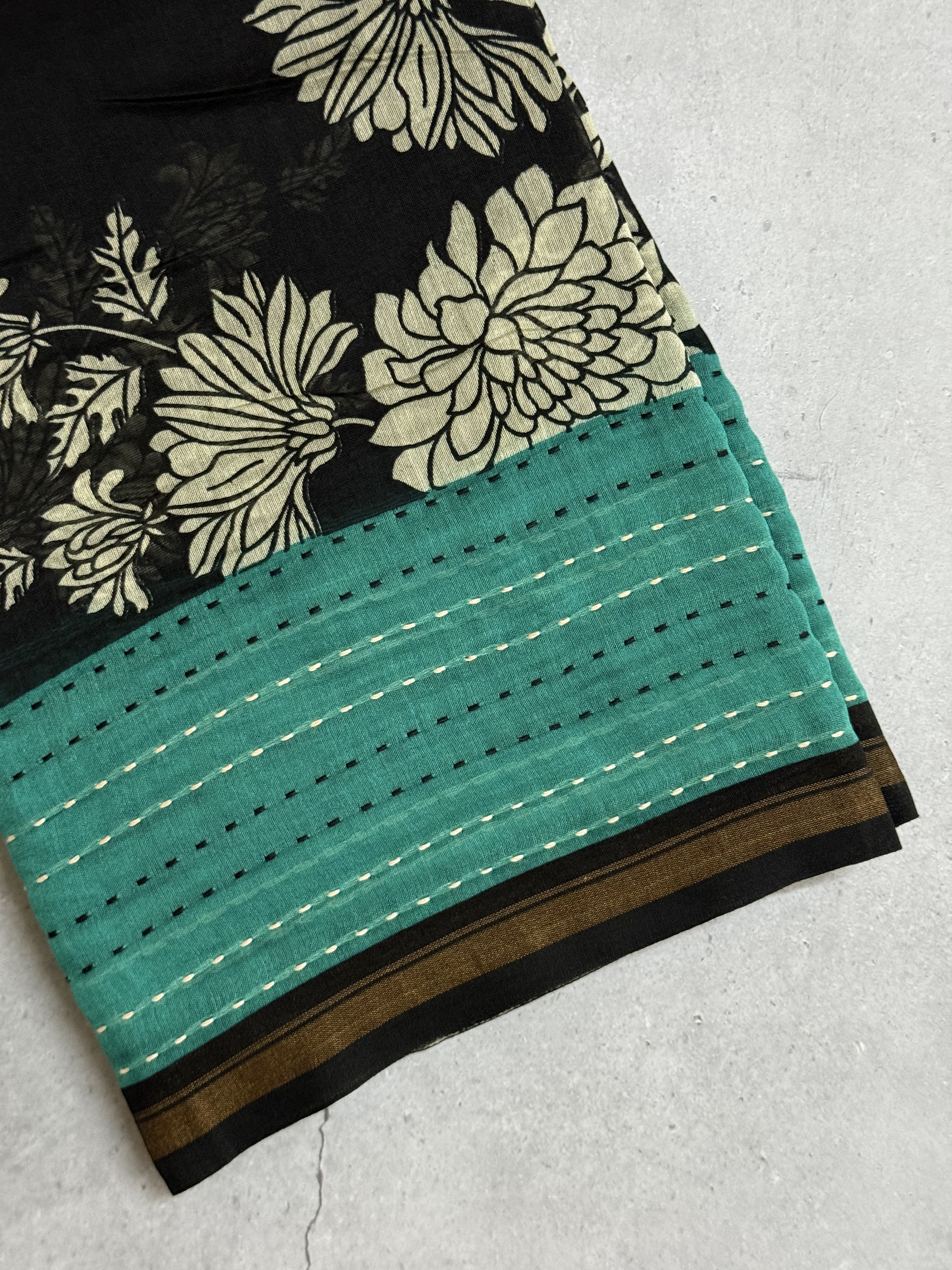 Heera | Black and Turquoise Printed Chanderi Saree