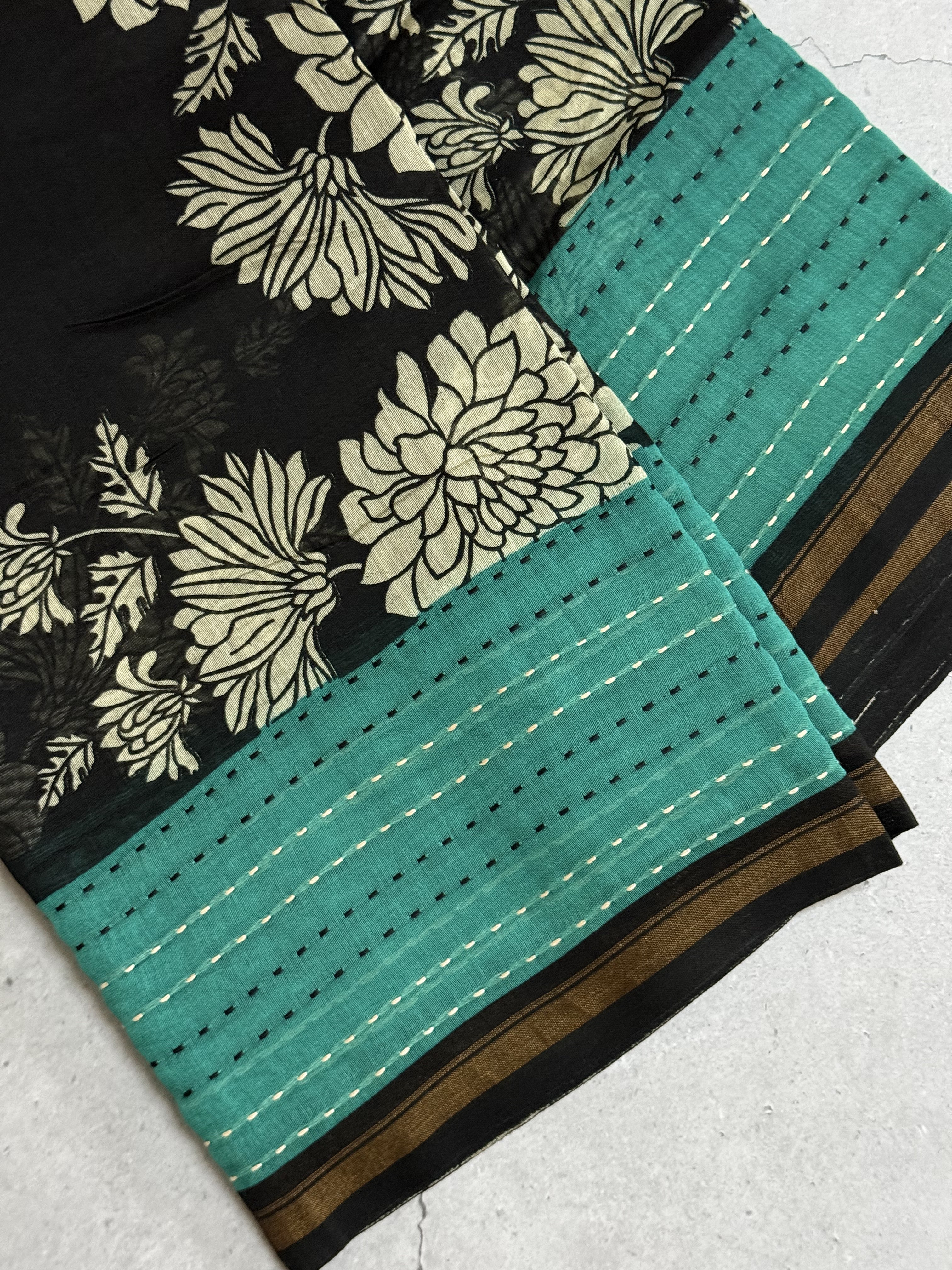 Heera | Black and Turquoise Printed Chanderi Saree