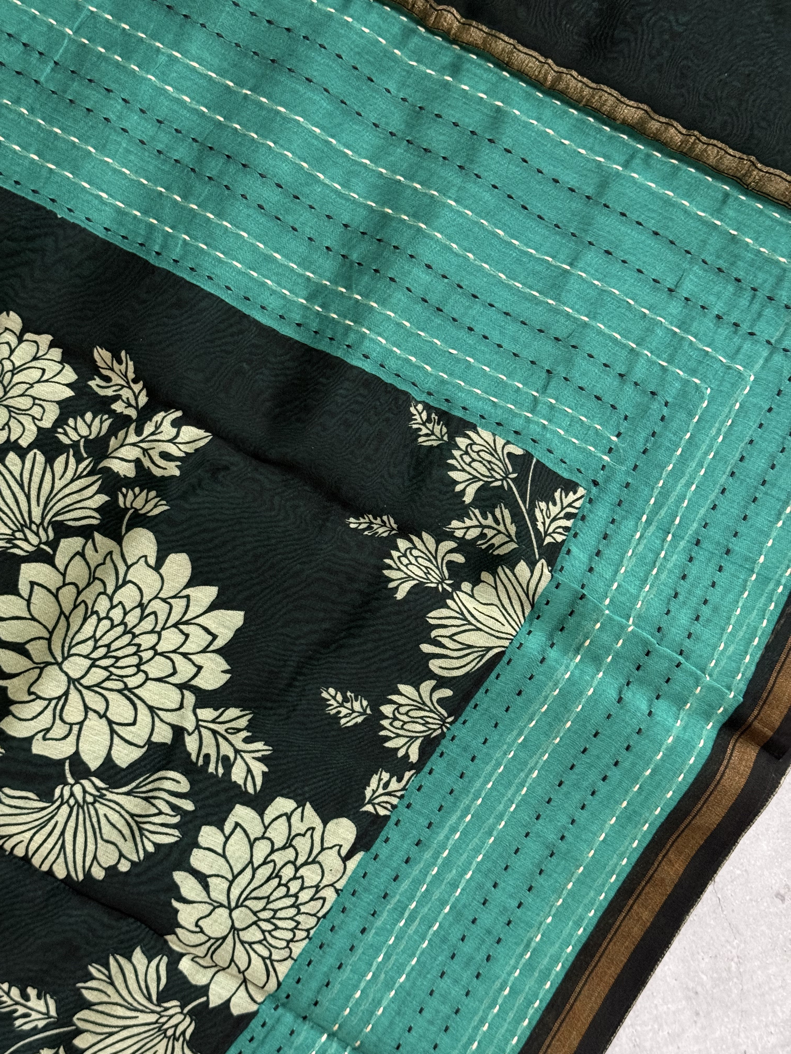 Heera | Black and Turquoise Printed Chanderi Saree