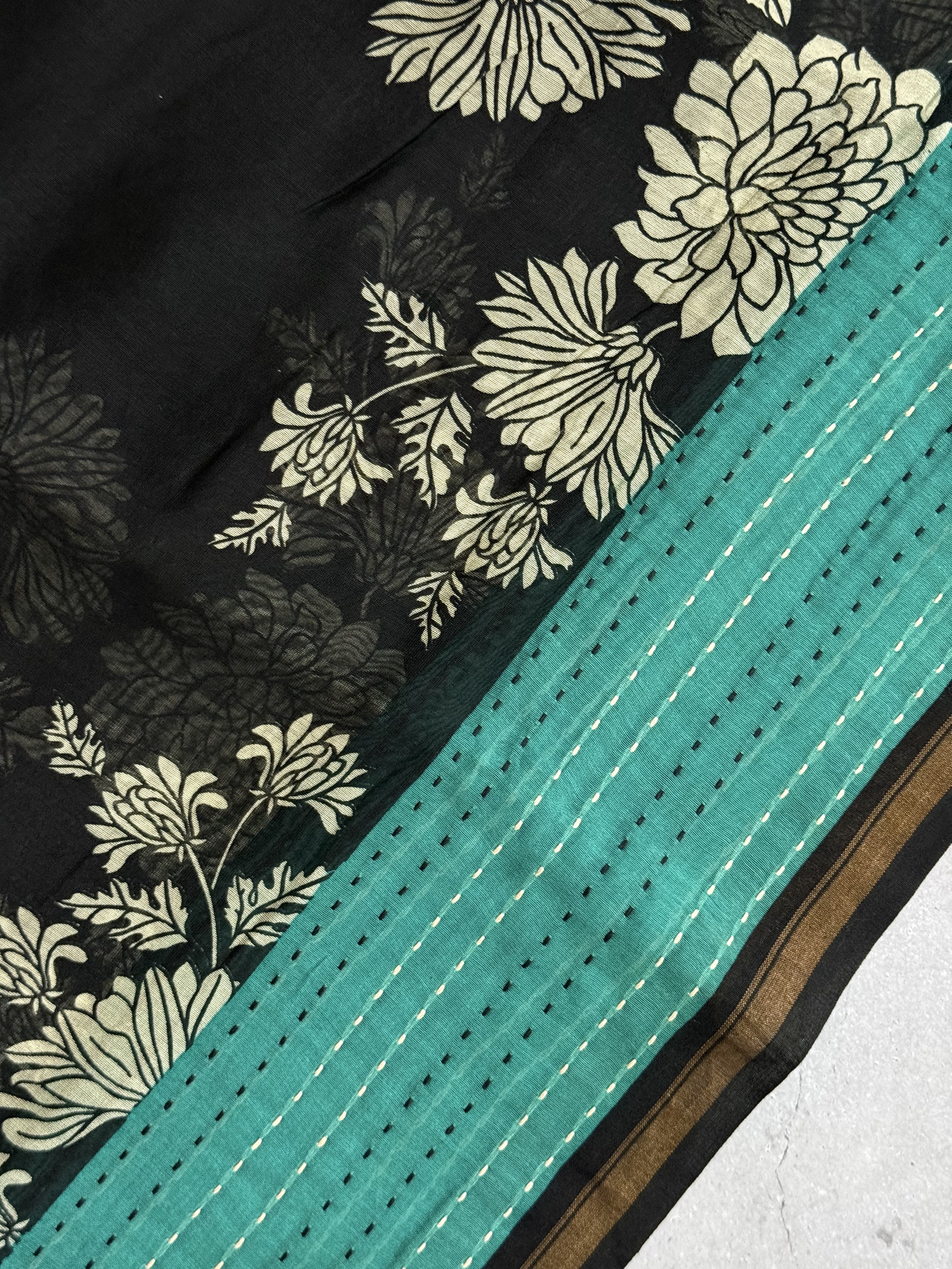 Heera | Black and Turquoise Printed Chanderi Saree