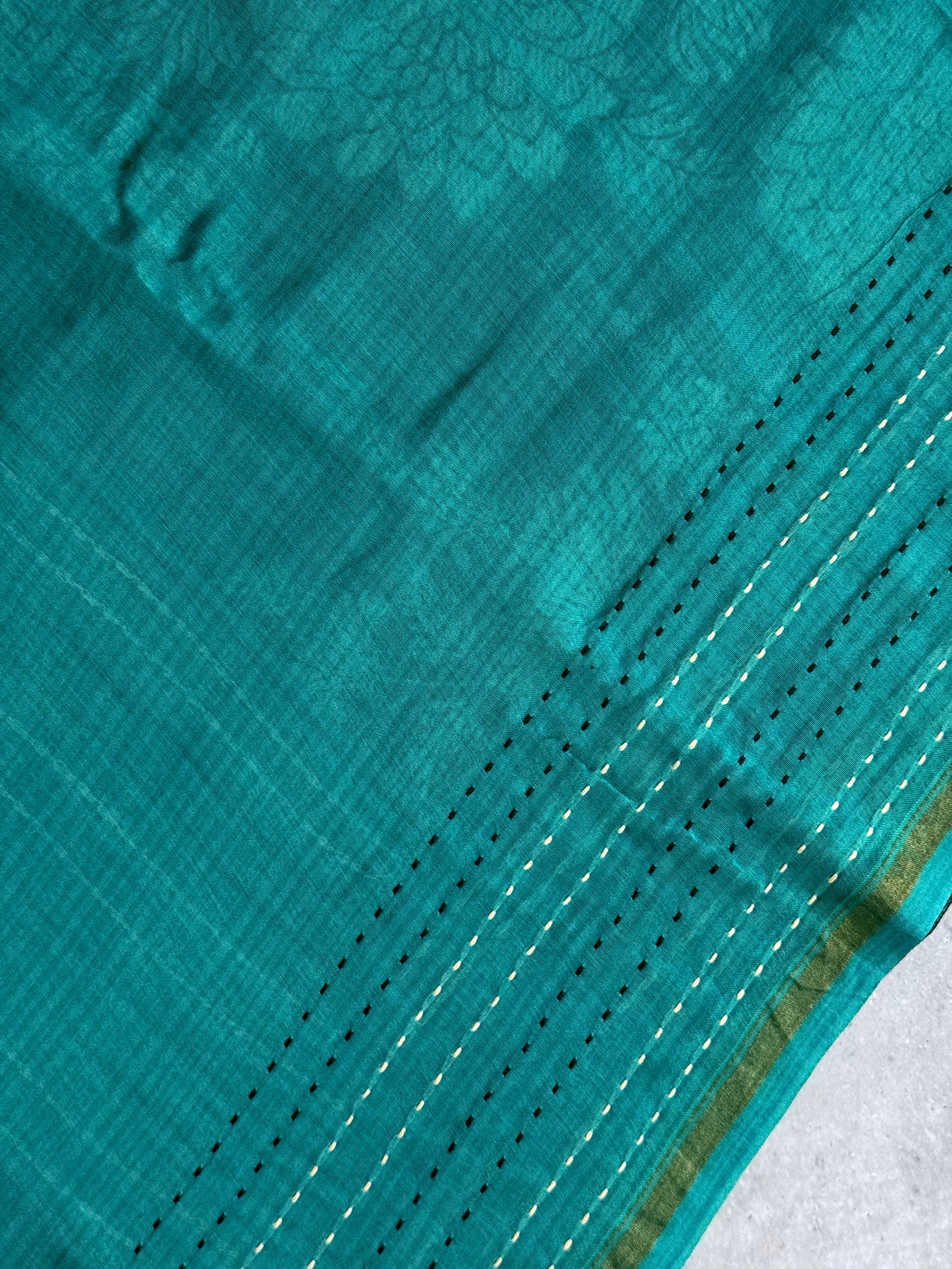 Heera | Black and Turquoise Printed Chanderi Saree