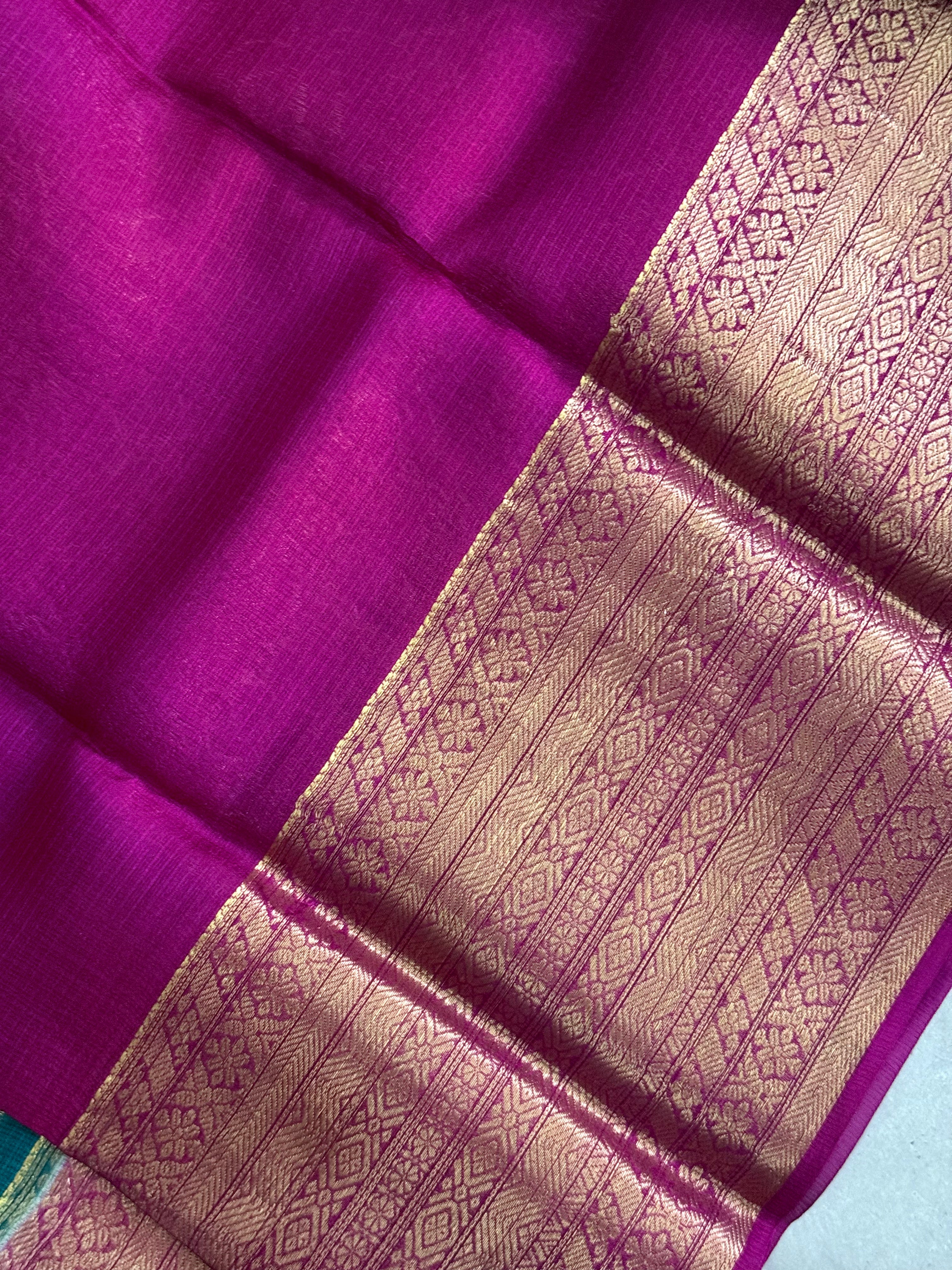Taara | Green and Majenta Pink Kota Silk Saree